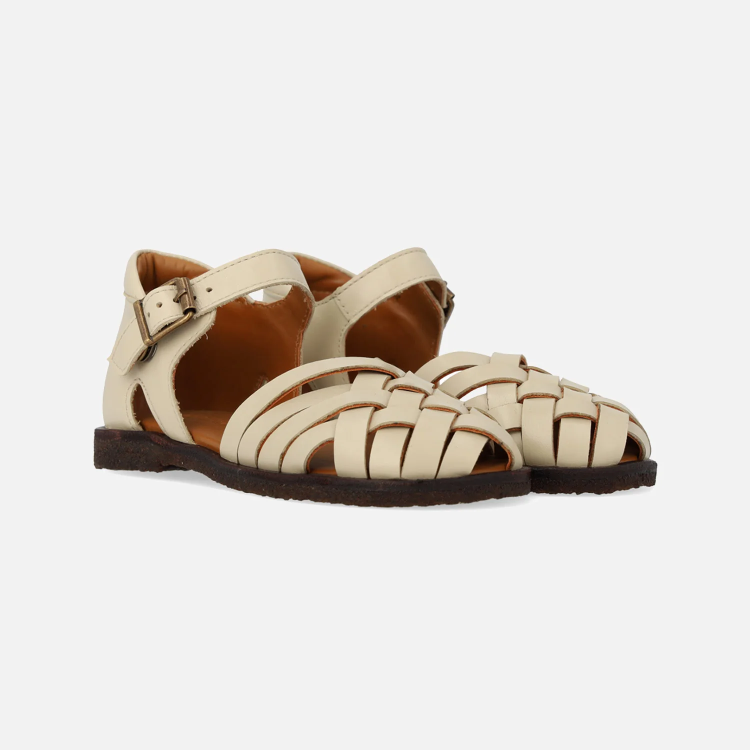 Kids Leather Woven Sandals - Buttermilk - Image 2