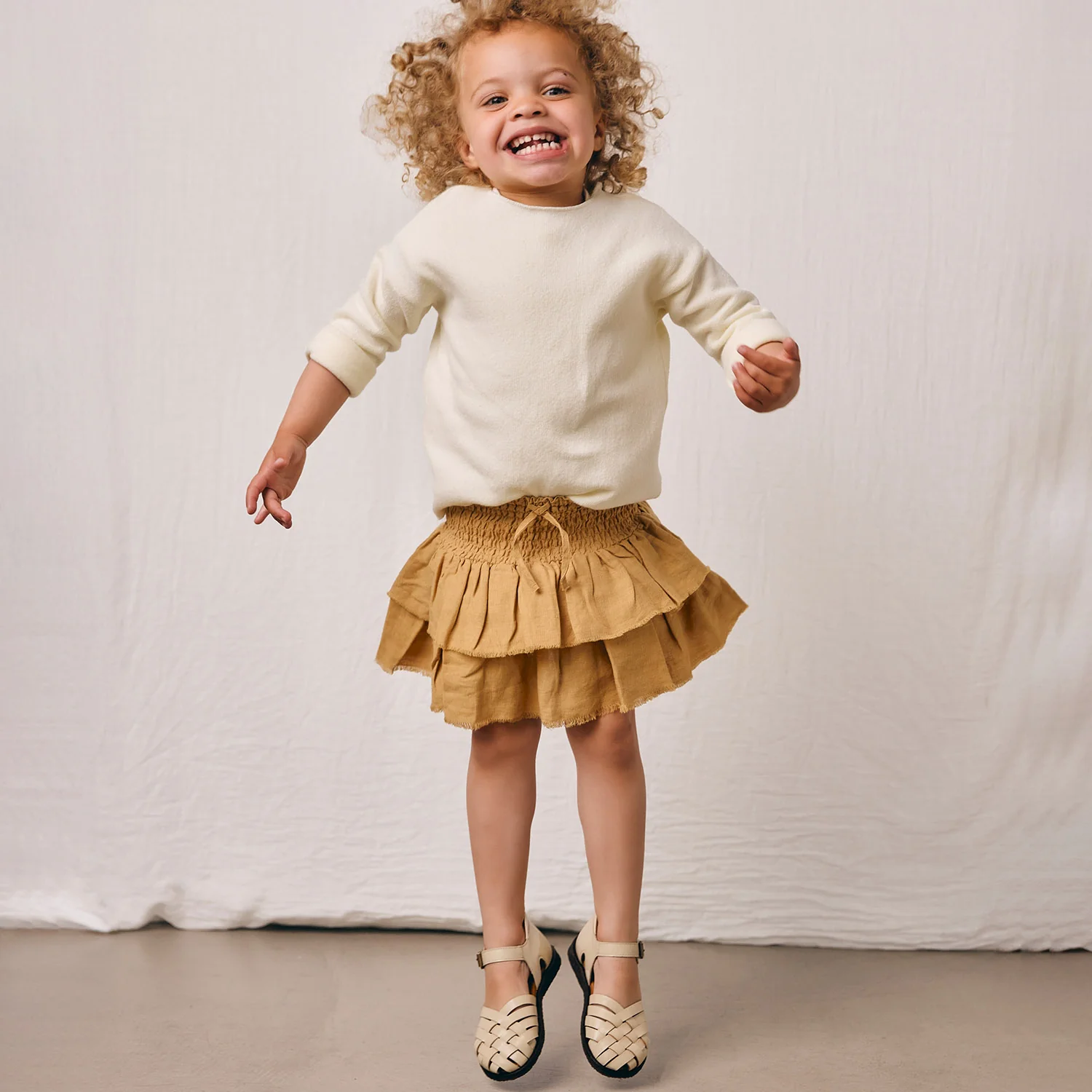 Kids Leather Woven Sandals - Buttermilk - Image 3