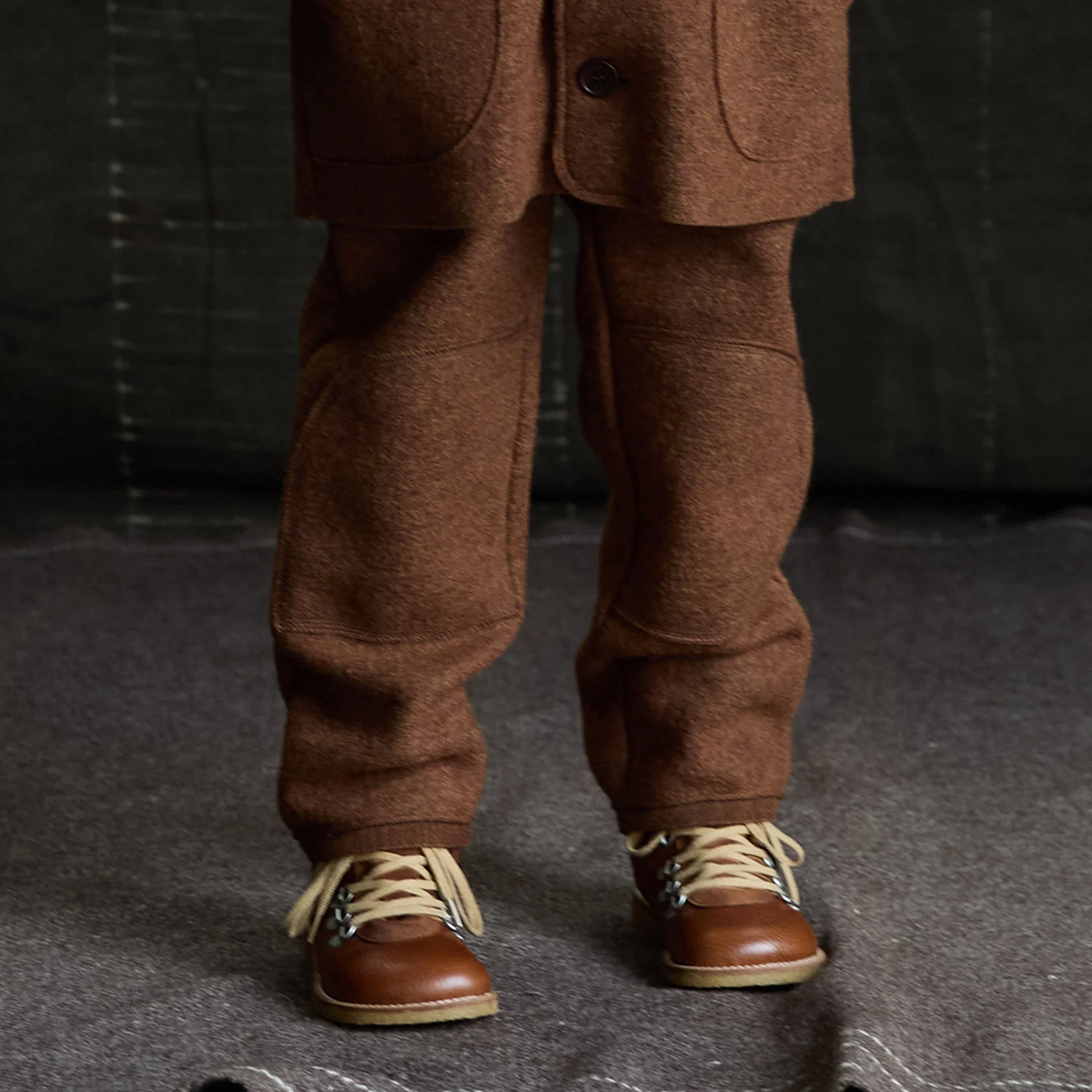 Kids Wool Lined Waterproof Lace Up Boots w/ Zip - Cognac - Image 2
