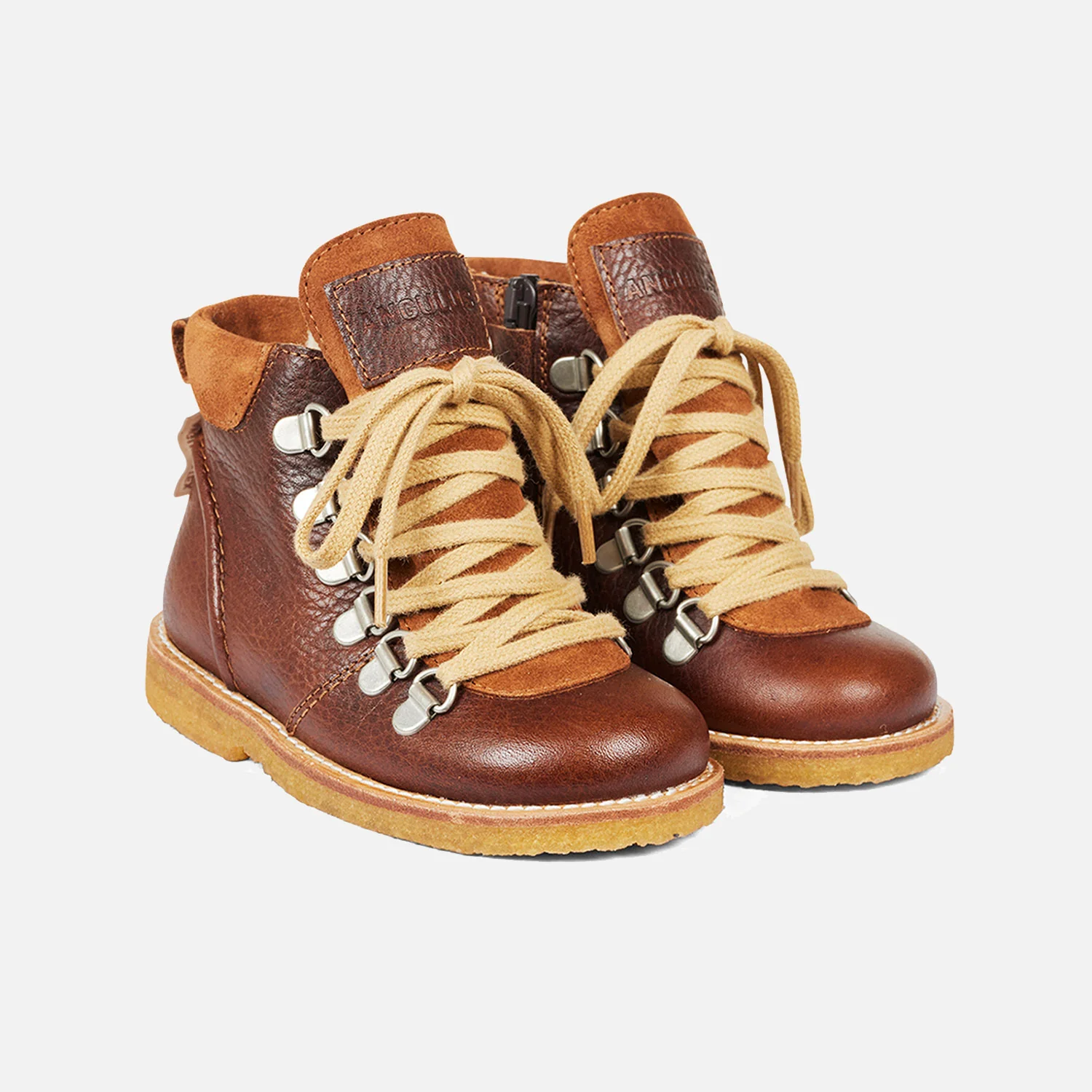 Kids Wool Lined Waterproof Lace Up Boots w/ Zip - Cognac - Image 6