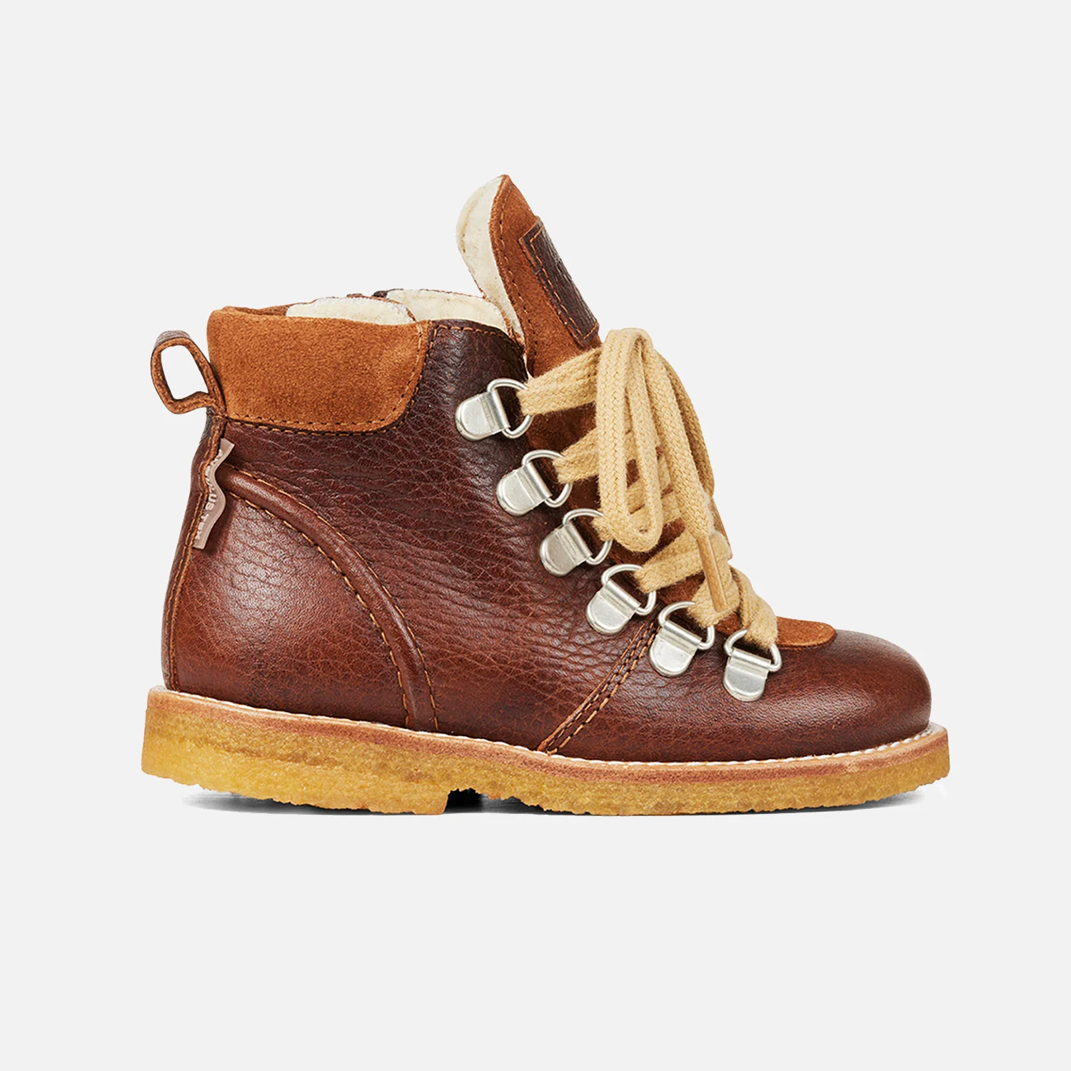 Kids Wool Lined Waterproof Lace Up Boots w/ Zip - Cognac - Image 7
