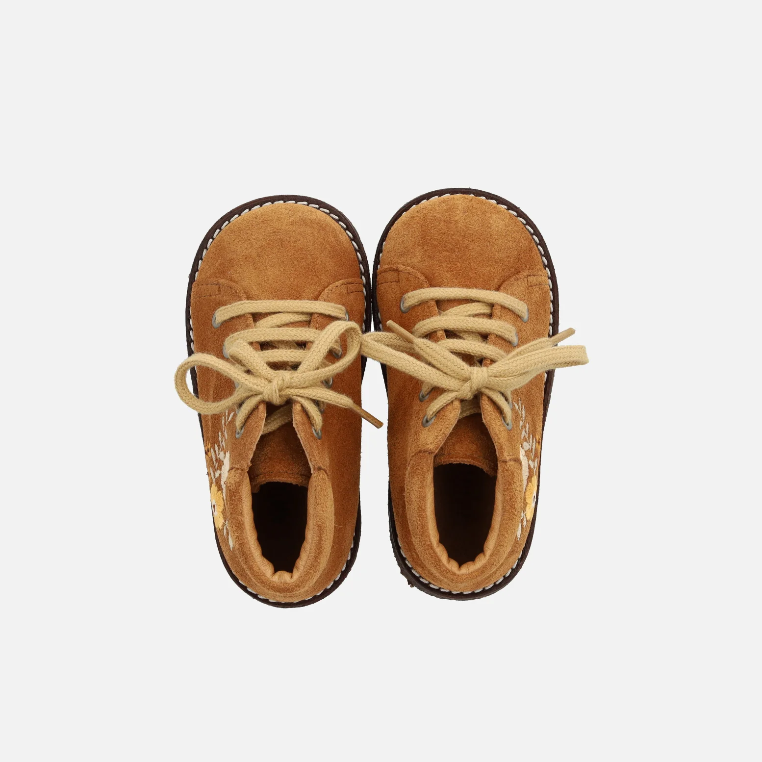 Toddler Suede Lace Up Boots With Flower Embroidery - Cognac - Image 2