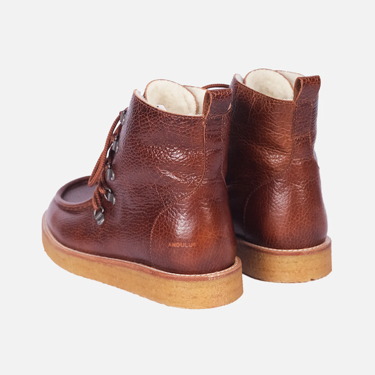 Women's Wool Lined Boots With Laces- Cognac - Image 3