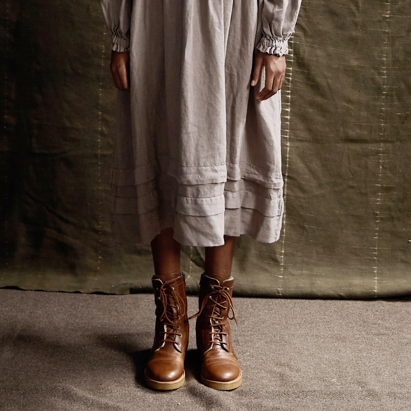 Women's Wool Lined Lace-up Boots w/Zipper - Cognac - Image 3