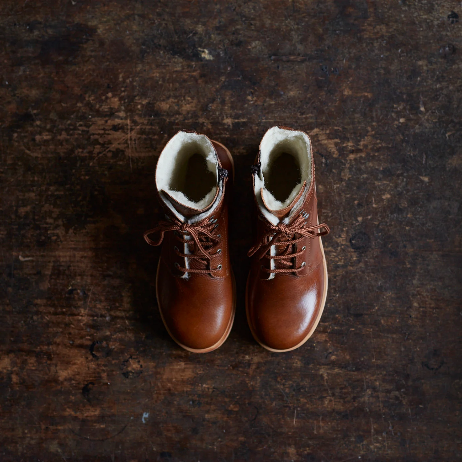 Women's Wool Lined Lace-up Boots w/Zipper - Cognac - Image 6