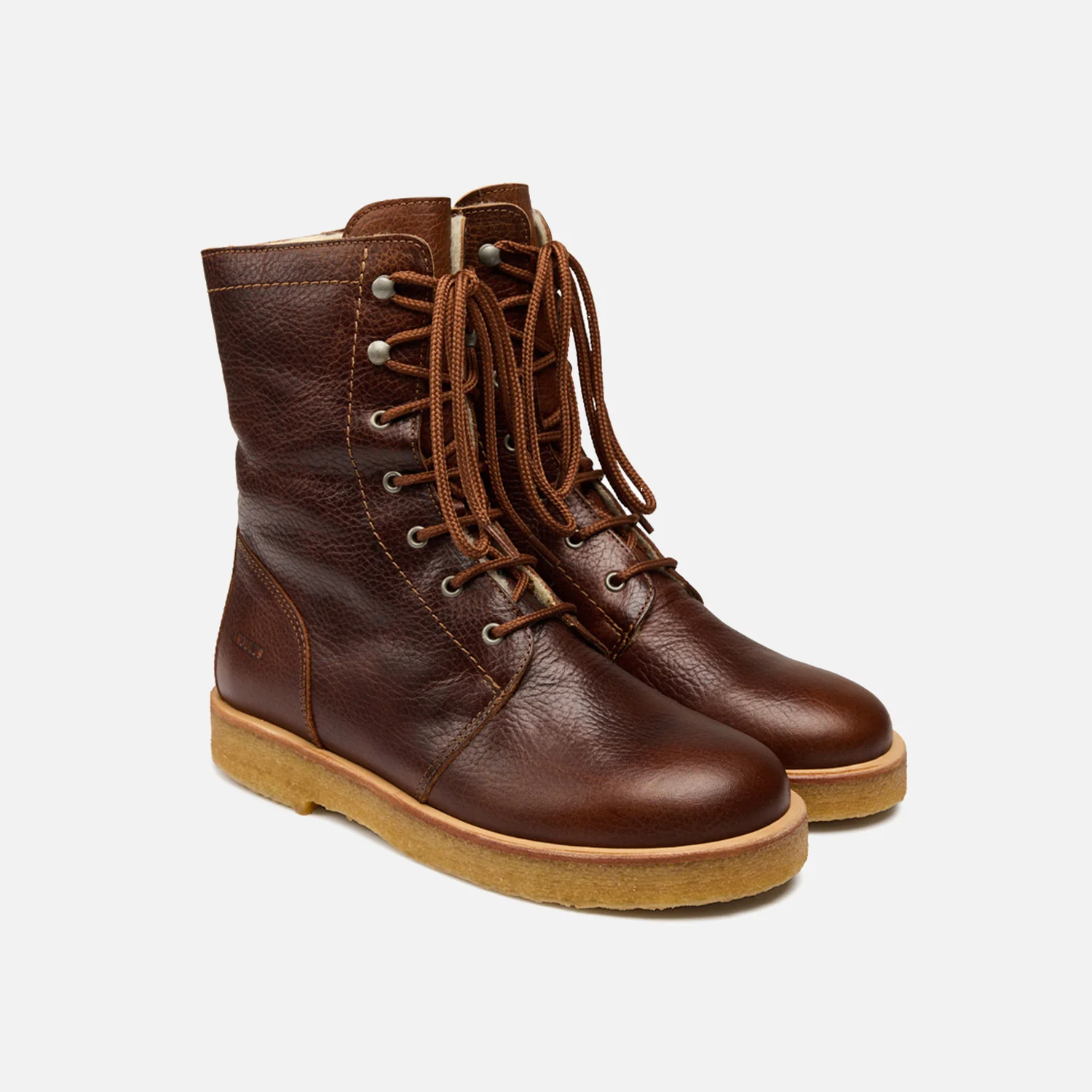 Women's Wool Lined Lace-up Boots w/Zipper - Cognac - Image 7