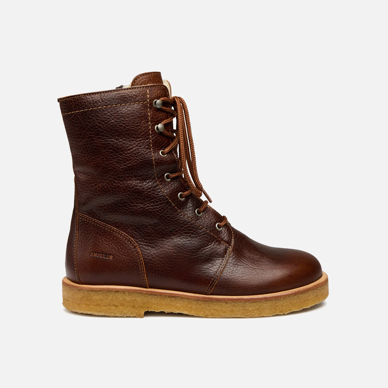 Women's Wool Lined Lace-up Boots w/Zipper - Cognac - Image 8
