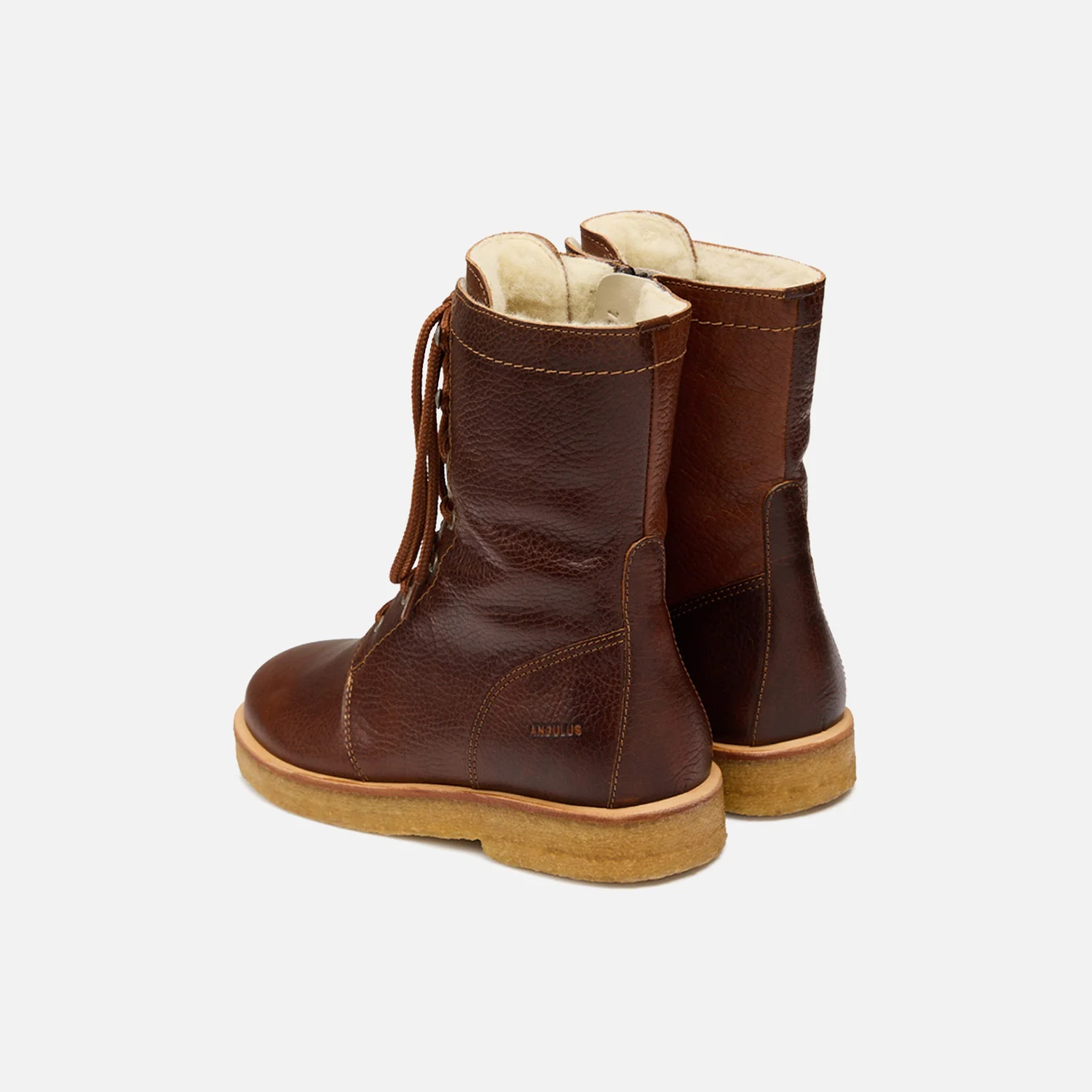 Women's Wool Lined Lace-up Boots w/Zipper - Cognac - Image 9
