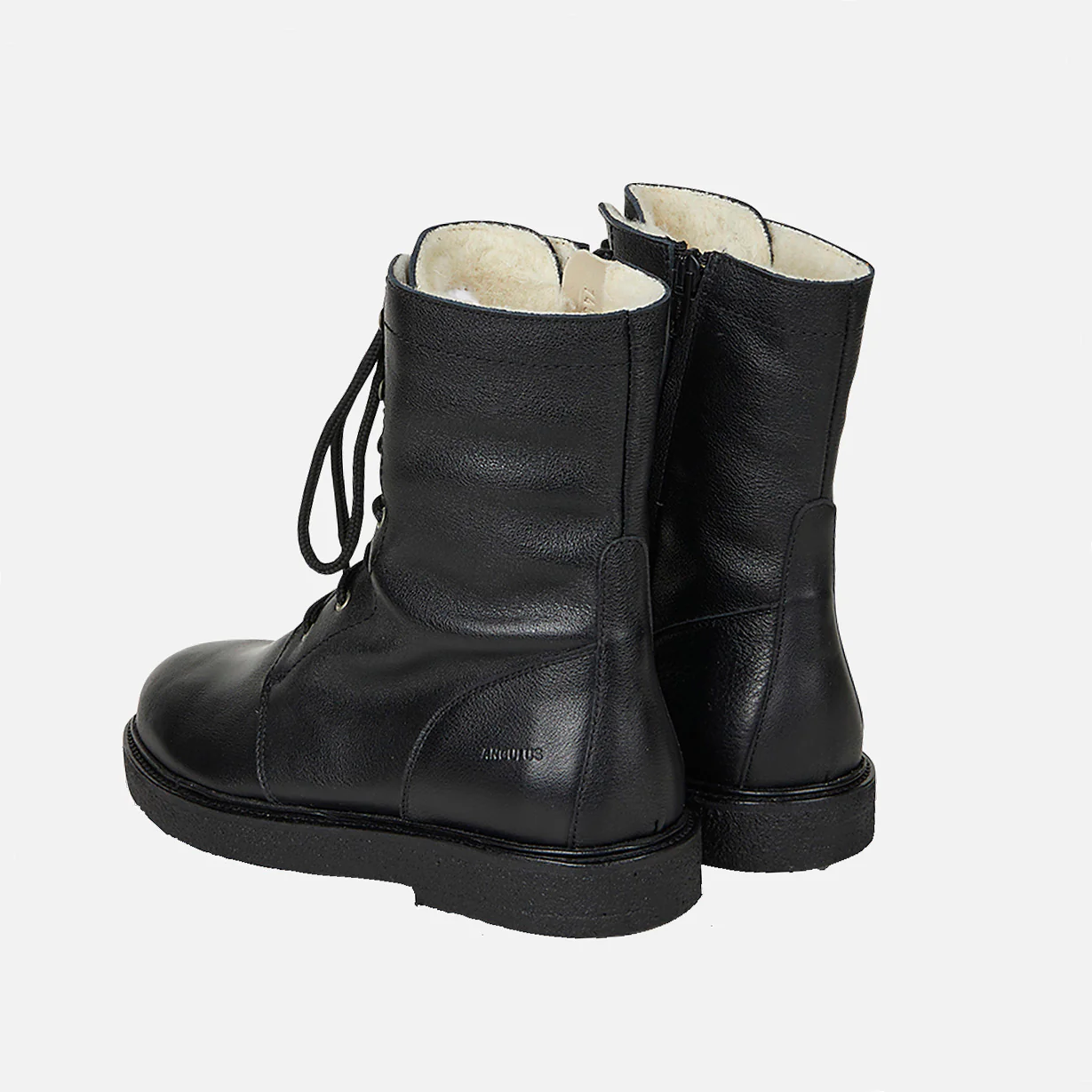 Women's Wool Lined Lace-up Boots w/Zipper - Black - Image 3