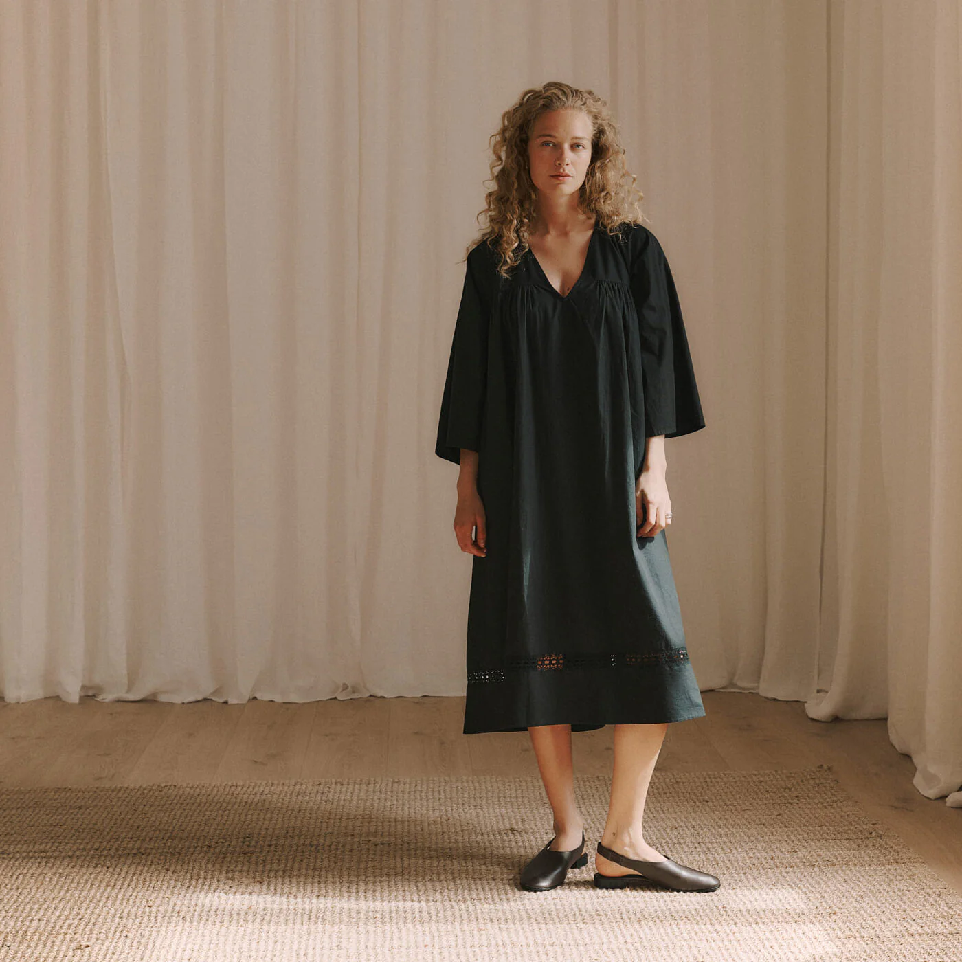 Women's Cotton Siri 3/4 Sleeve Dress - Black
