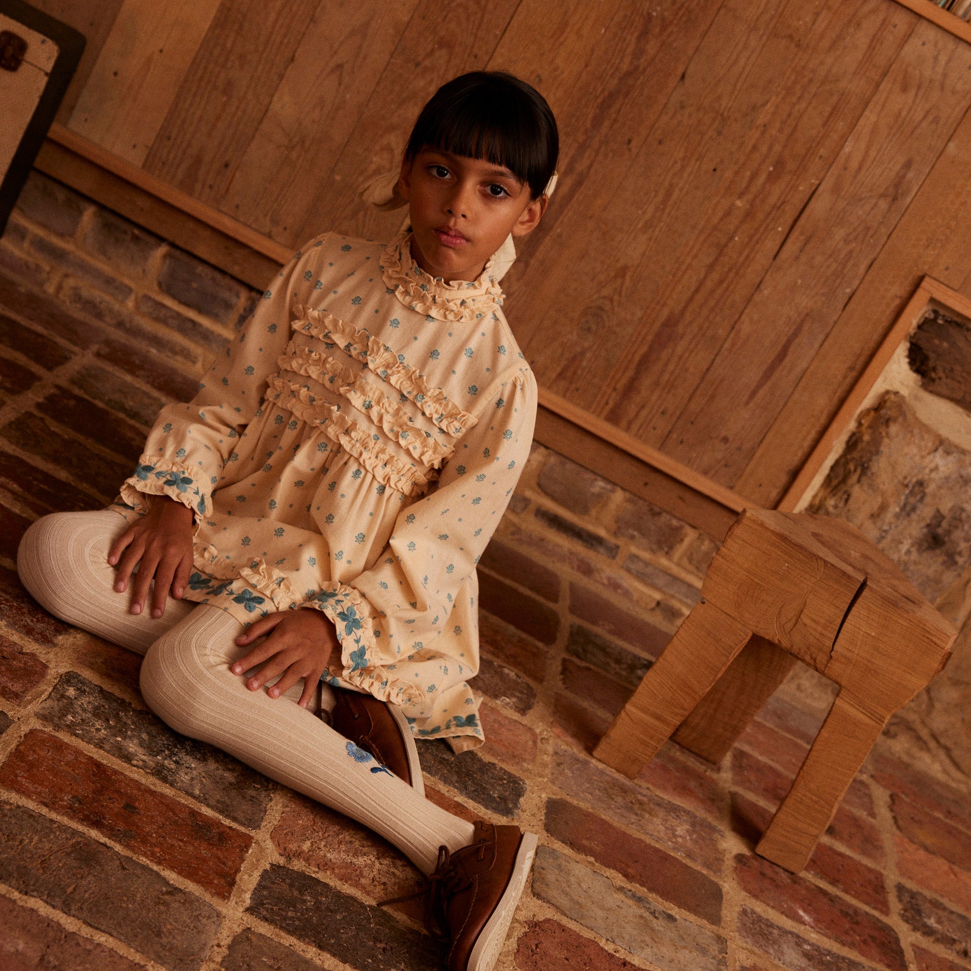 Kids Cotton Pernille Dress - Meadow Calico Cashew - Image 7