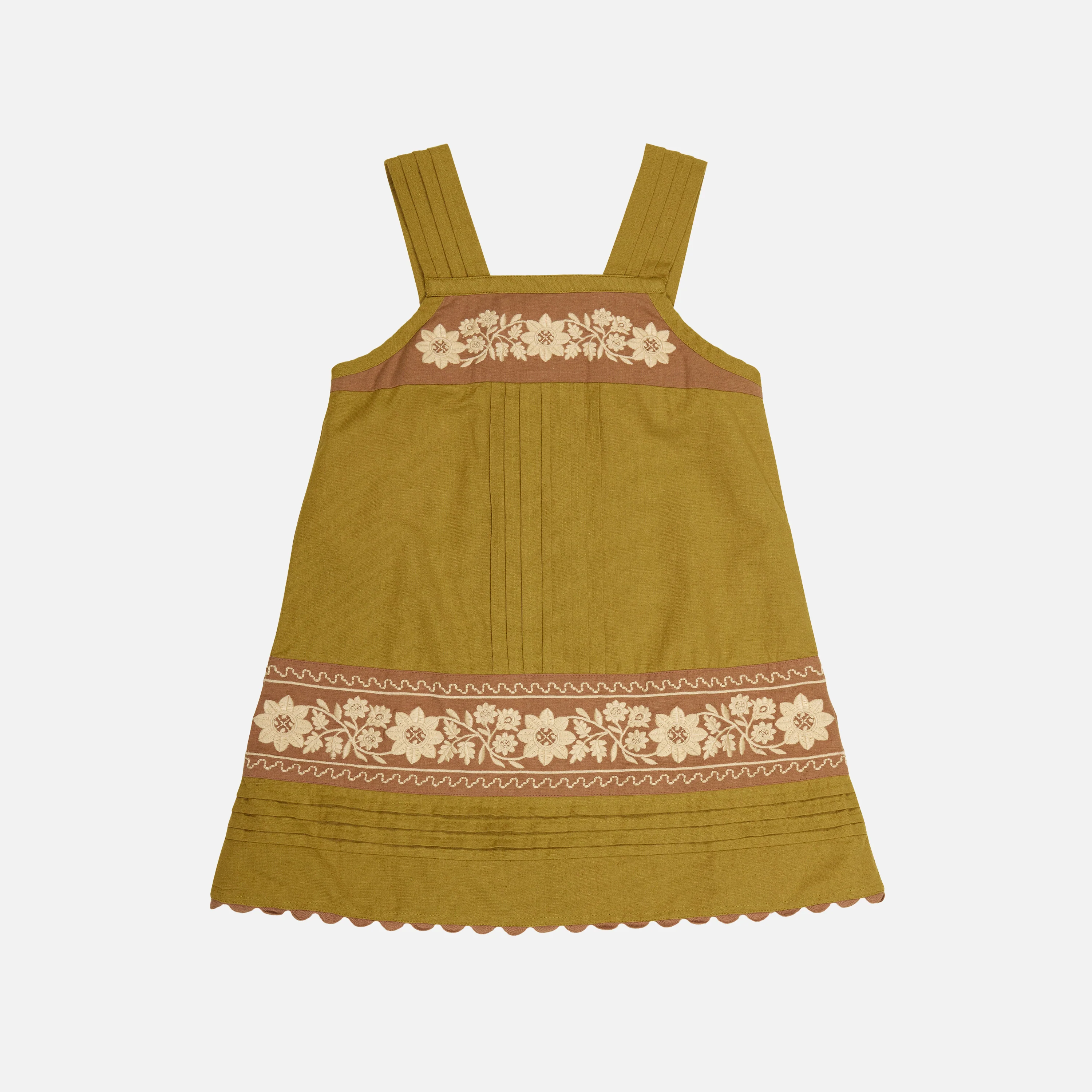 Kids Cotton Vittoria Apron Shift Dress - Dried Moss - Image 2