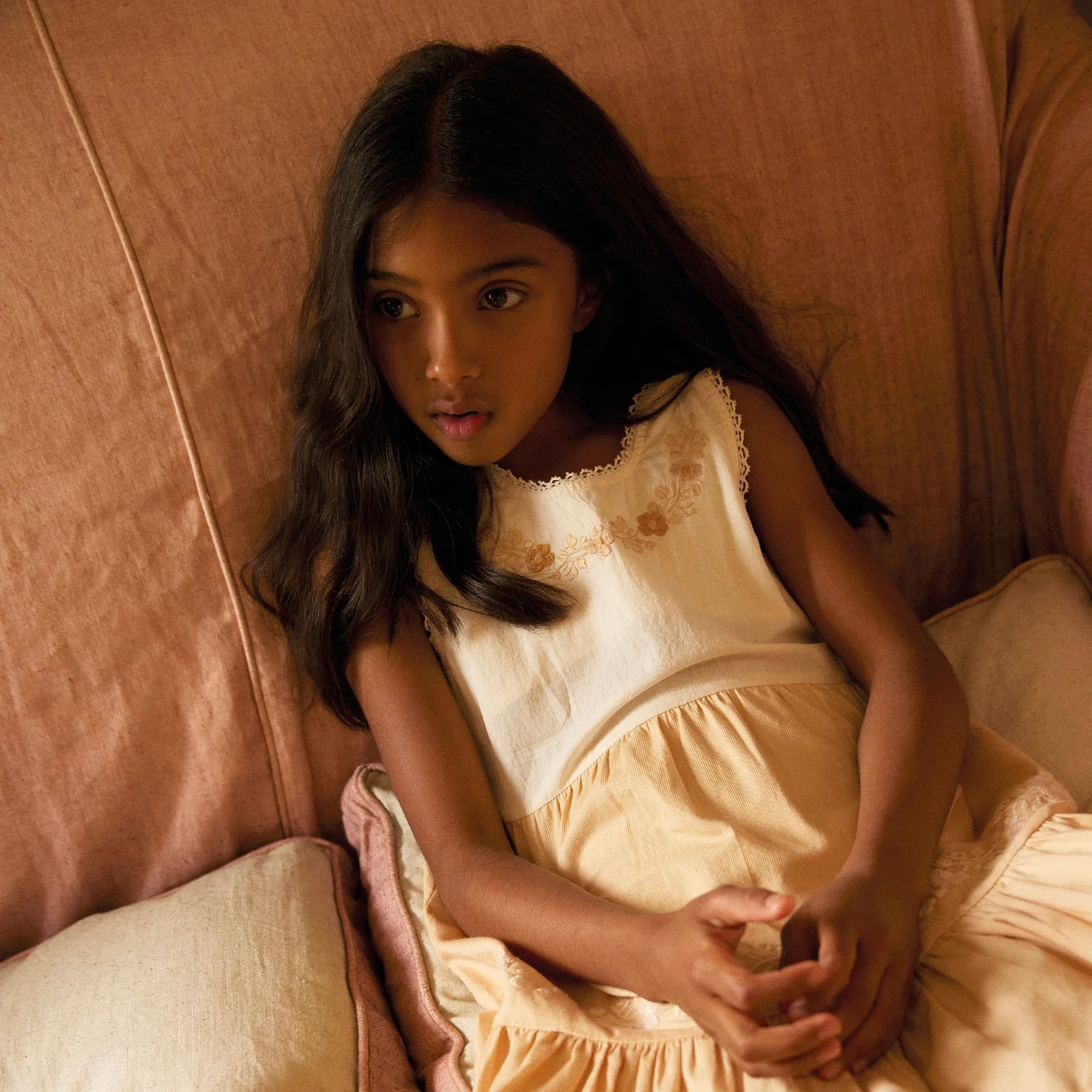 Kids Cotton Clarita Dress - Cream/Peach Yoghurt - Image 2