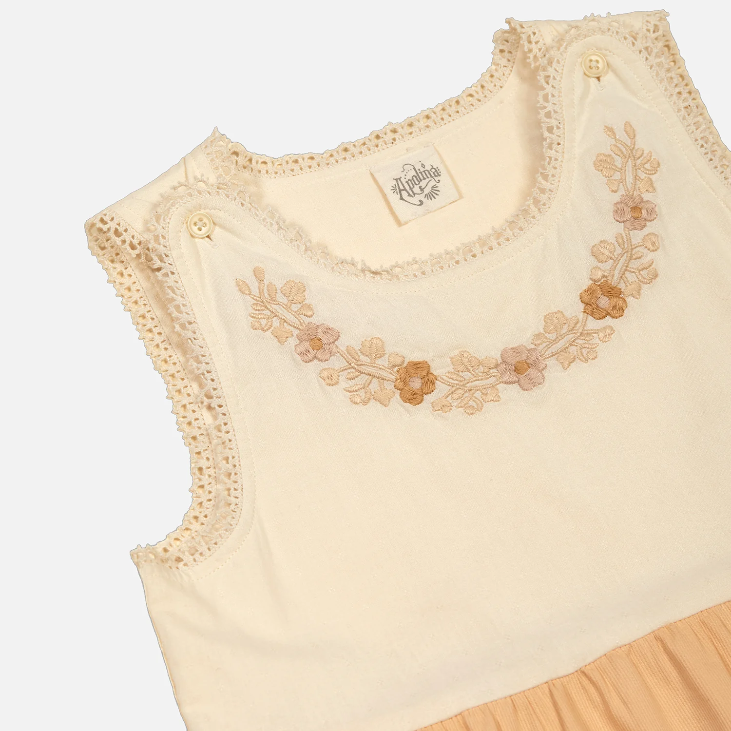 Kids Cotton Clarita Dress - Cream/Peach Yoghurt - Image 3