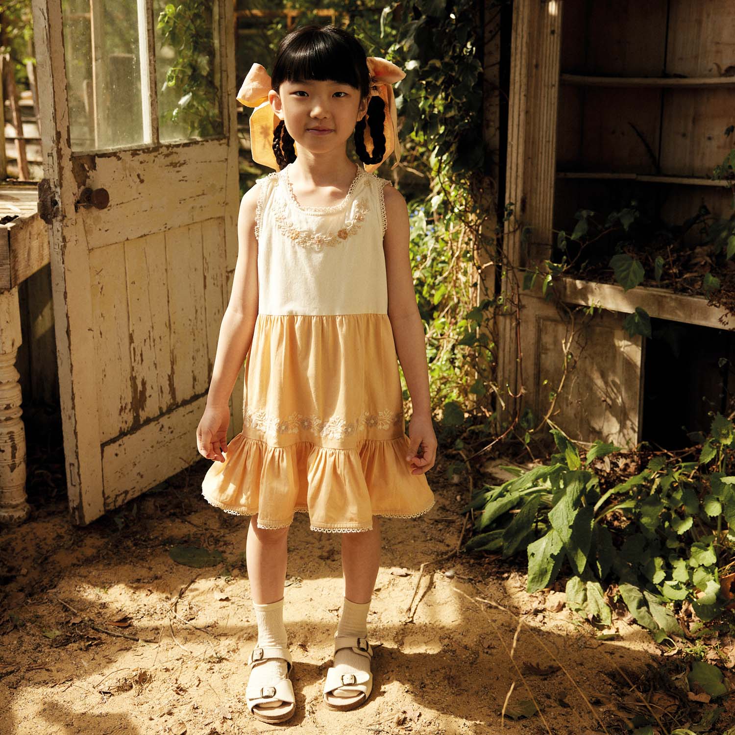 Kids Cotton Clarita Dress - Cream/Peach Yoghurt - Image 6