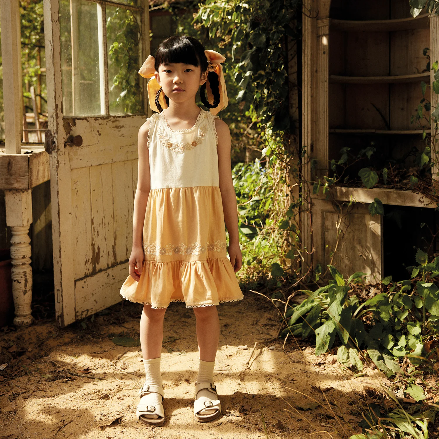 Kids Cotton Clarita Dress - Cream/Peach Yoghurt - Image 8