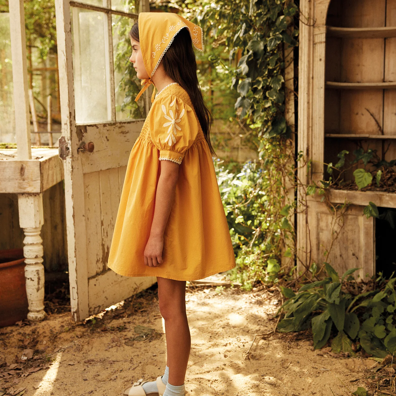 Kids Cotton Noemie Dress - Tangerine - Image 6