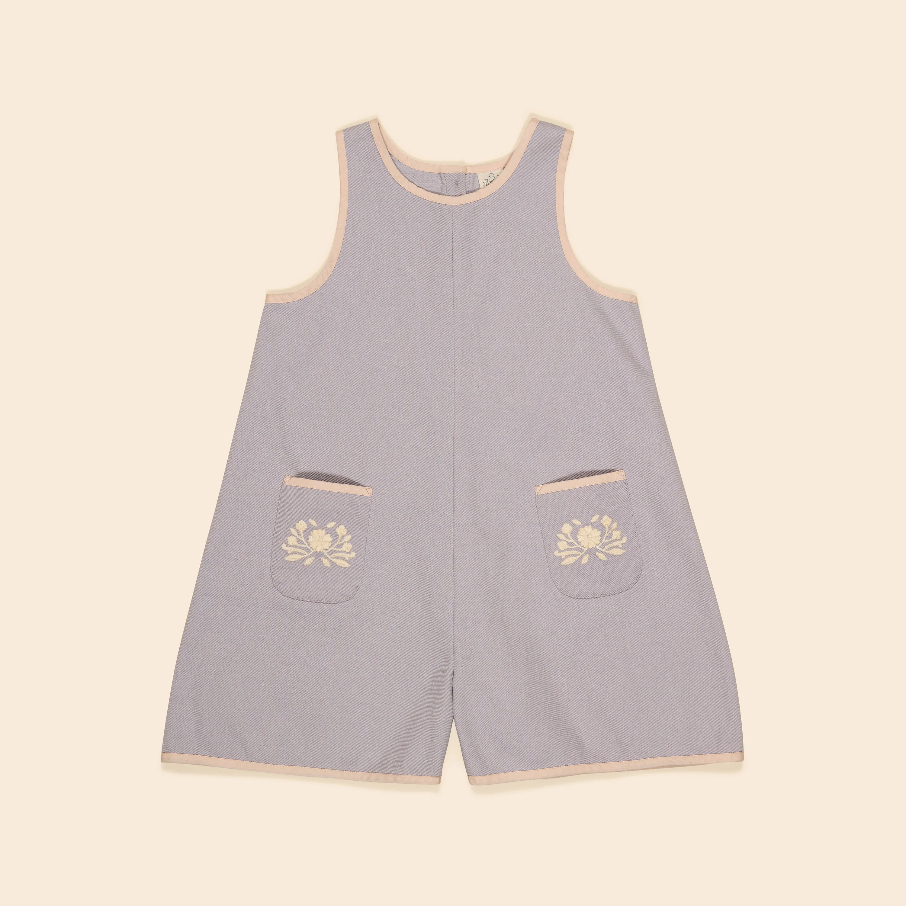 Kids Cotton Denim Vada Apron Playsuit - Lilac Grey - Image 2