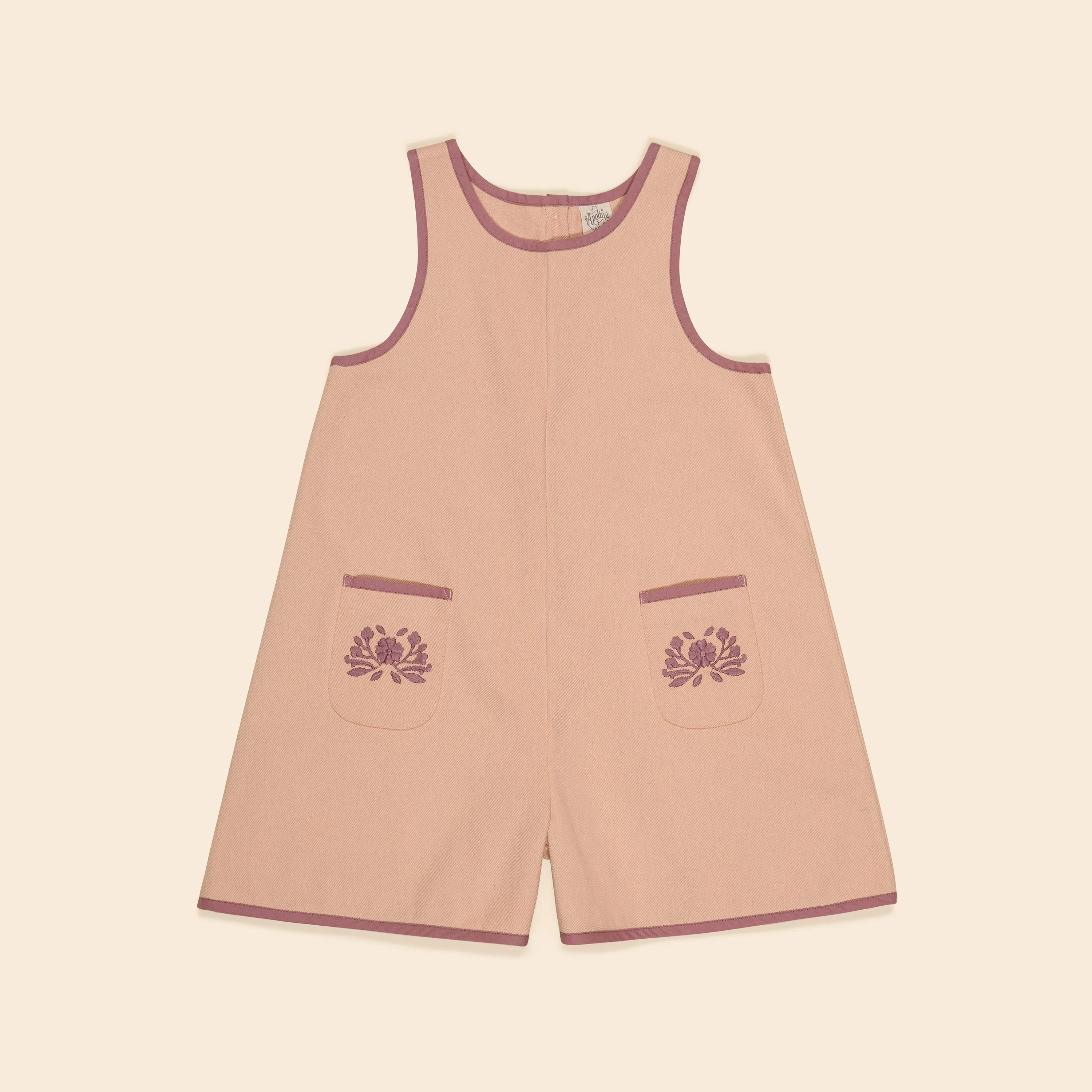 Kids Cotton Denim Vada Apron Playsuit - Satin Pink - Image 2