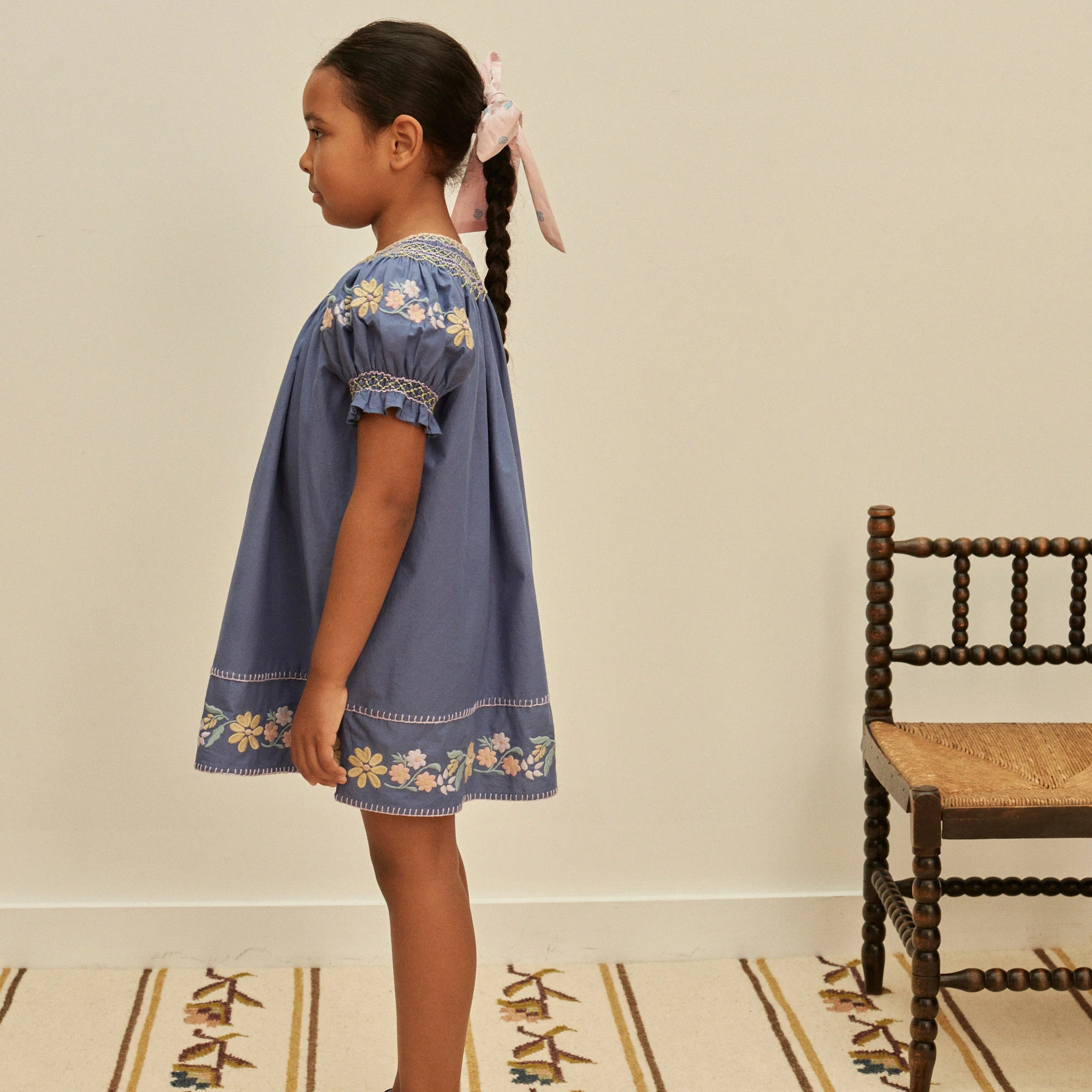 Kids Cotton Verna Smock Dress - Azul - Image 4