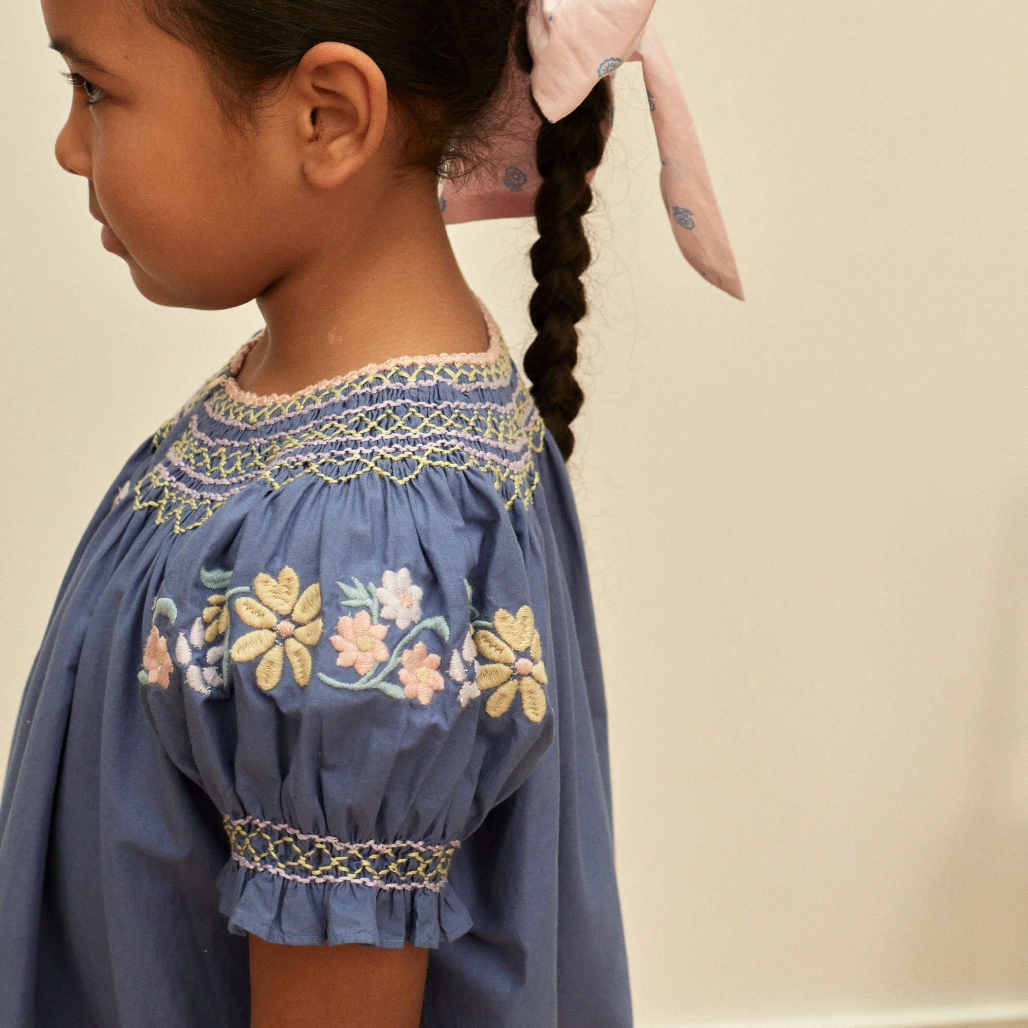 Kids Cotton Verna Smock Dress - Azul - Image 8
