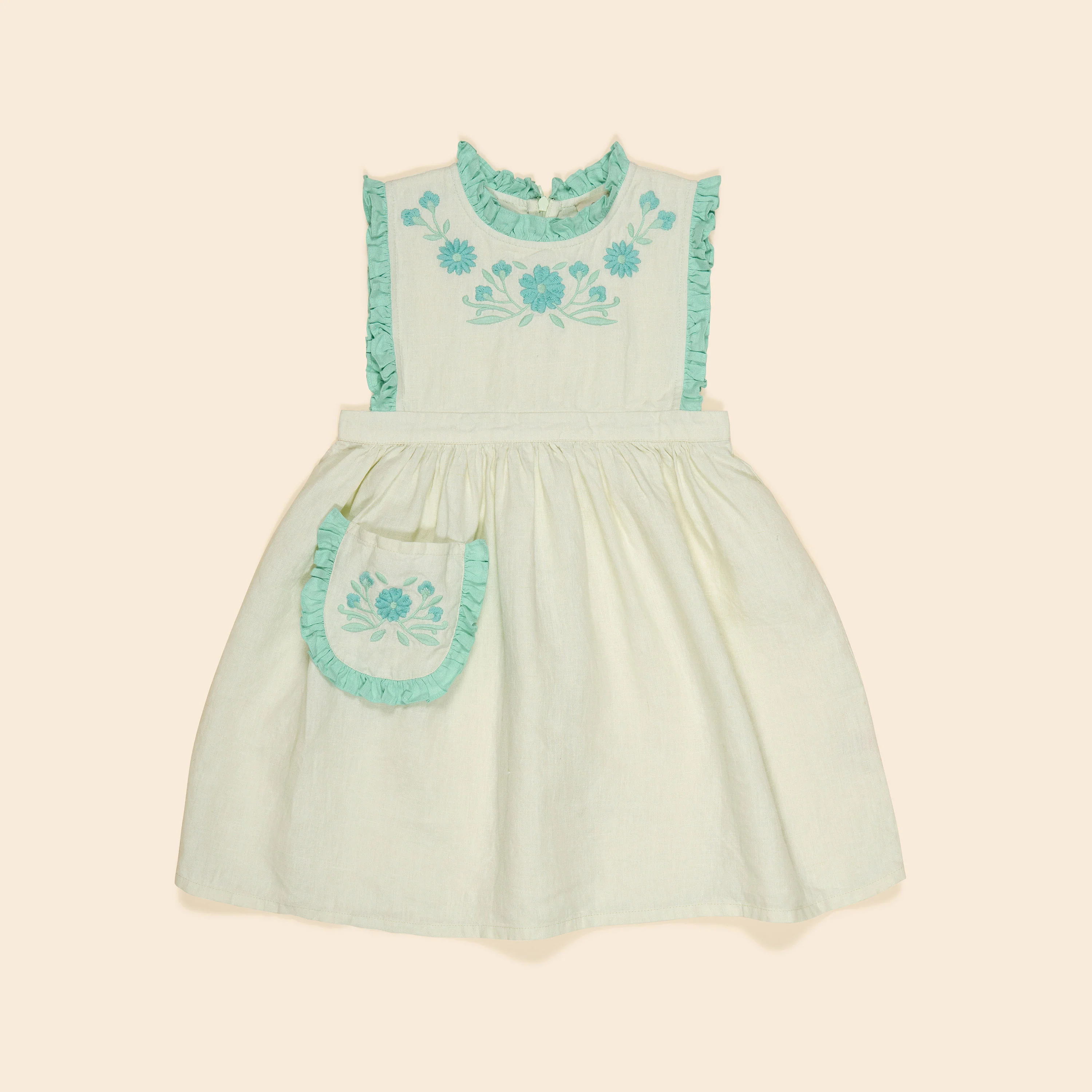 Kids Linen Ida Dress - Mint Cream/Seaglass - Image 2