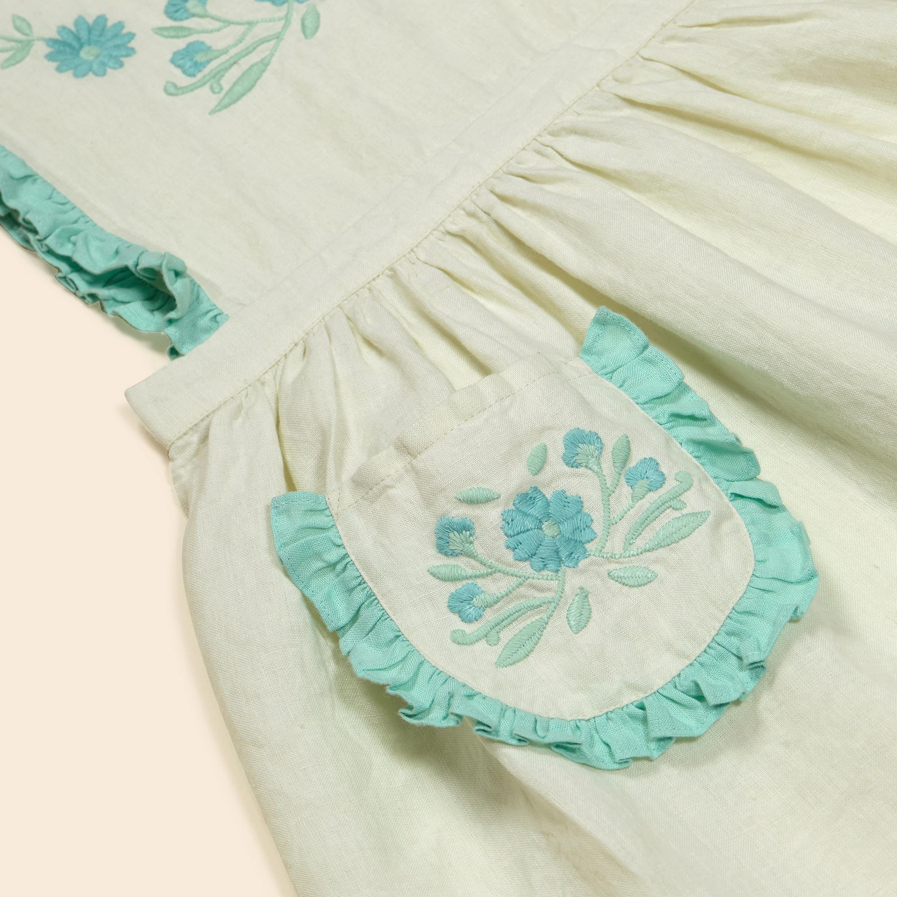 Kids Linen Ida Dress - Mint Cream/Seaglass - Image 7