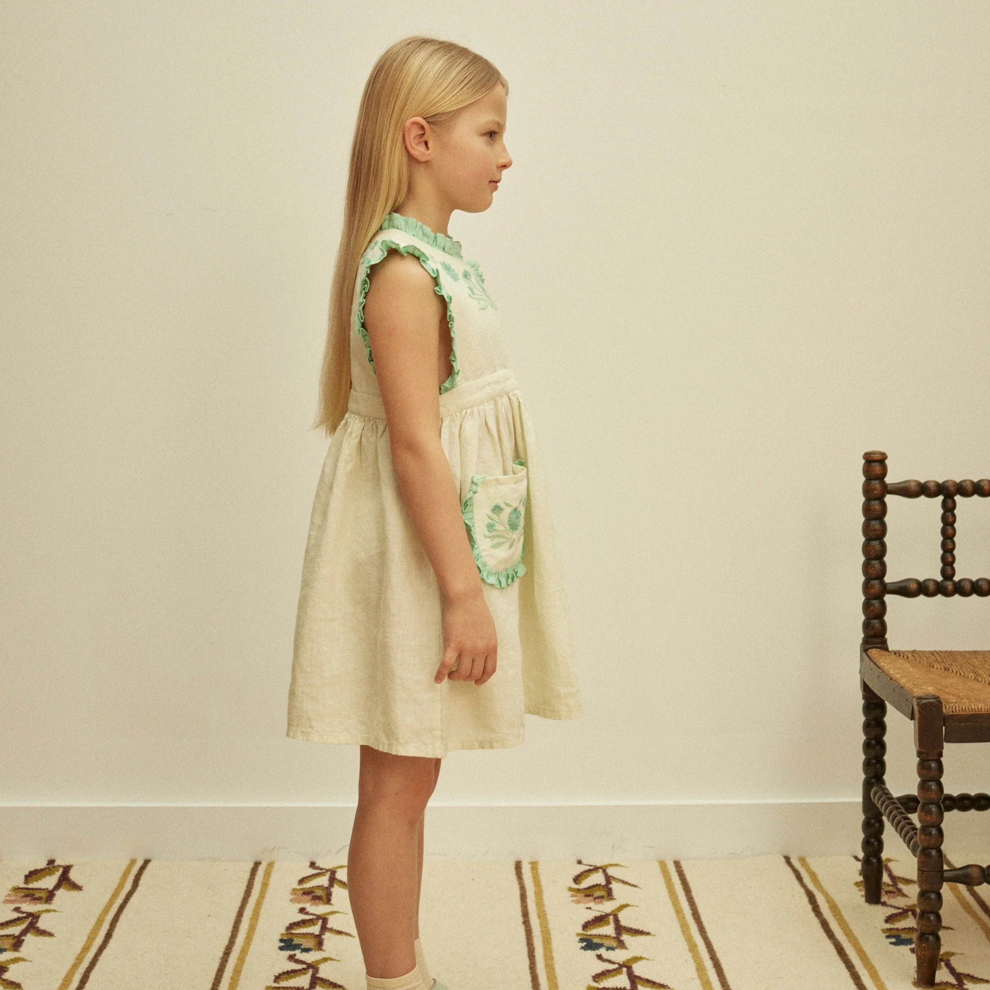Kids Linen Ida Dress - Mint Cream/Seaglass - Image 8