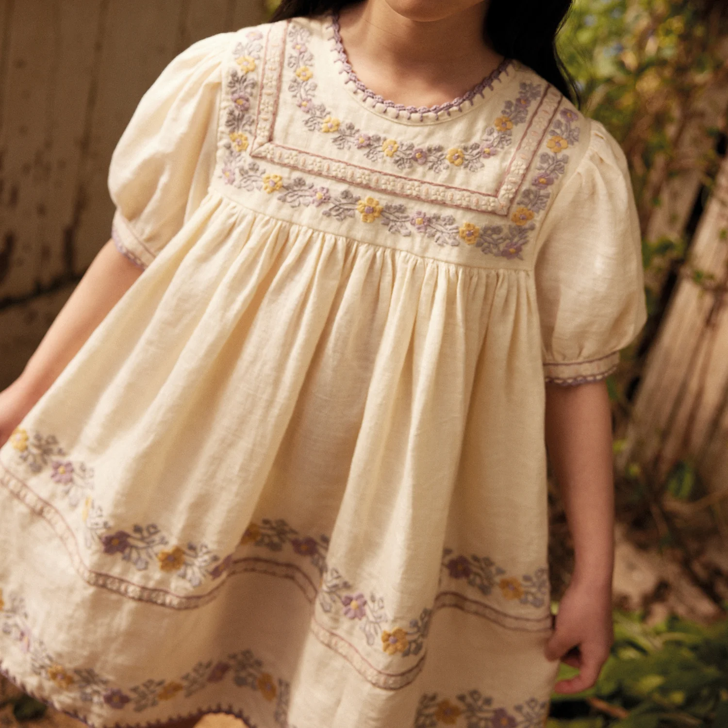 Kids Linen Patsy Ribbons Dress - Cream