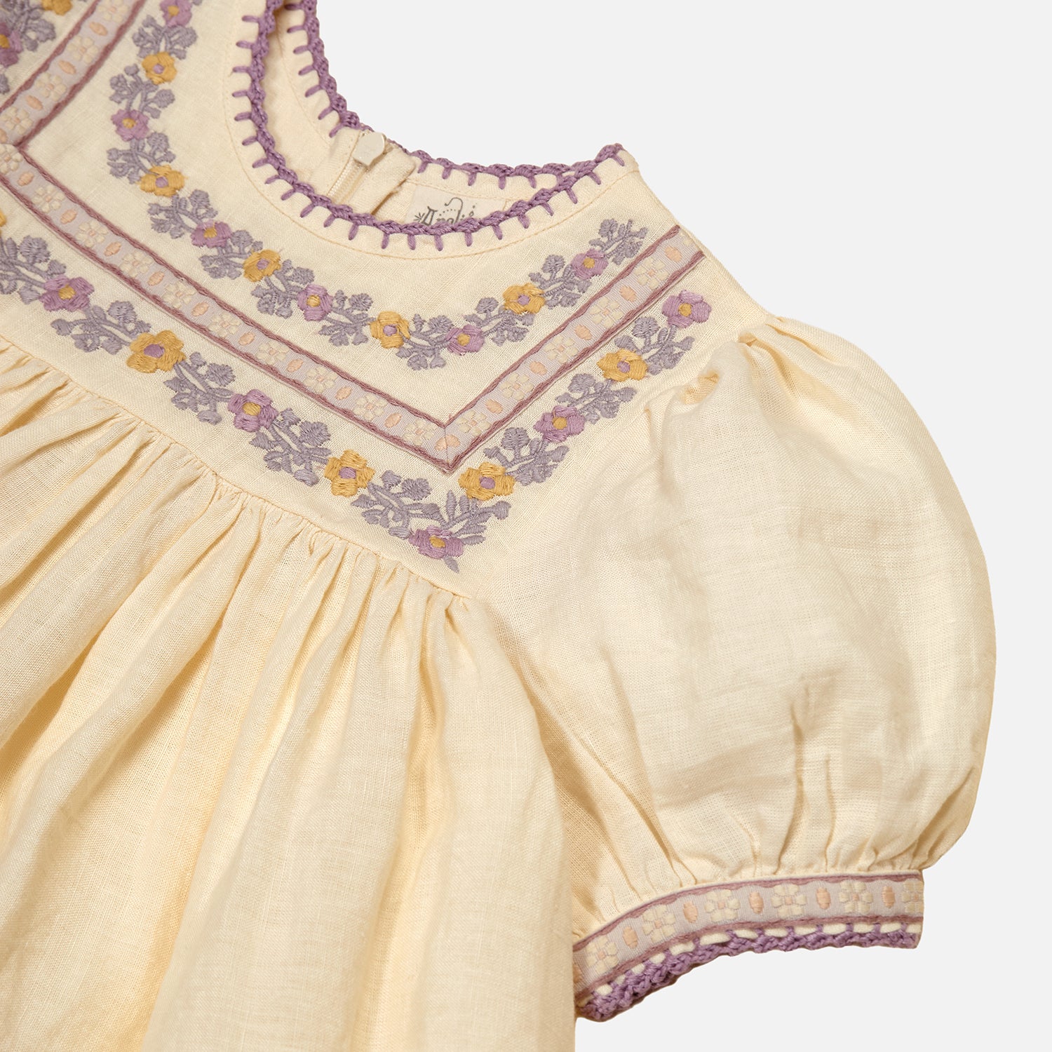 Kids Linen Patsy Ribbons Dress - Cream - Image 3