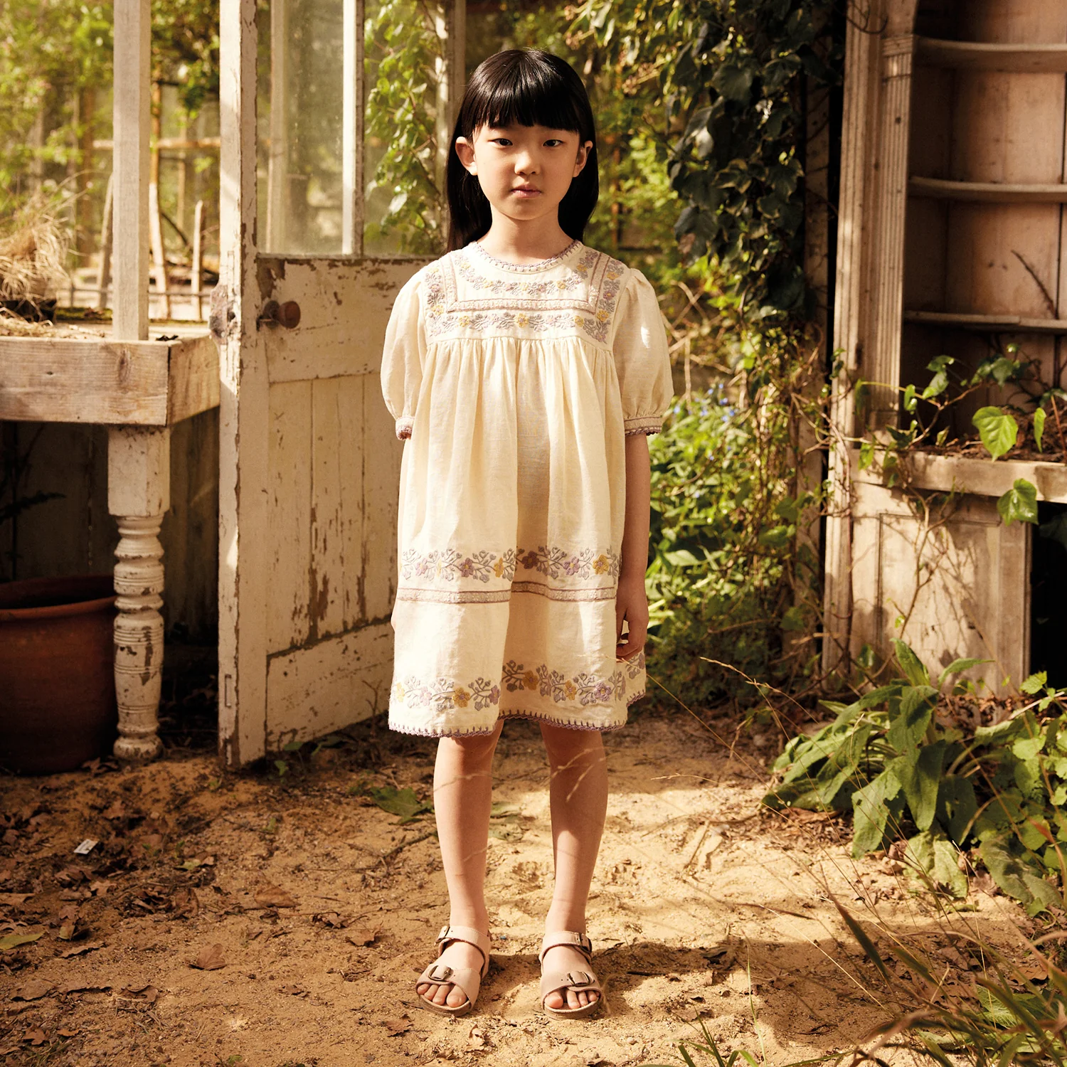 Kids Linen Patsy Ribbons Dress - Cream - Image 4