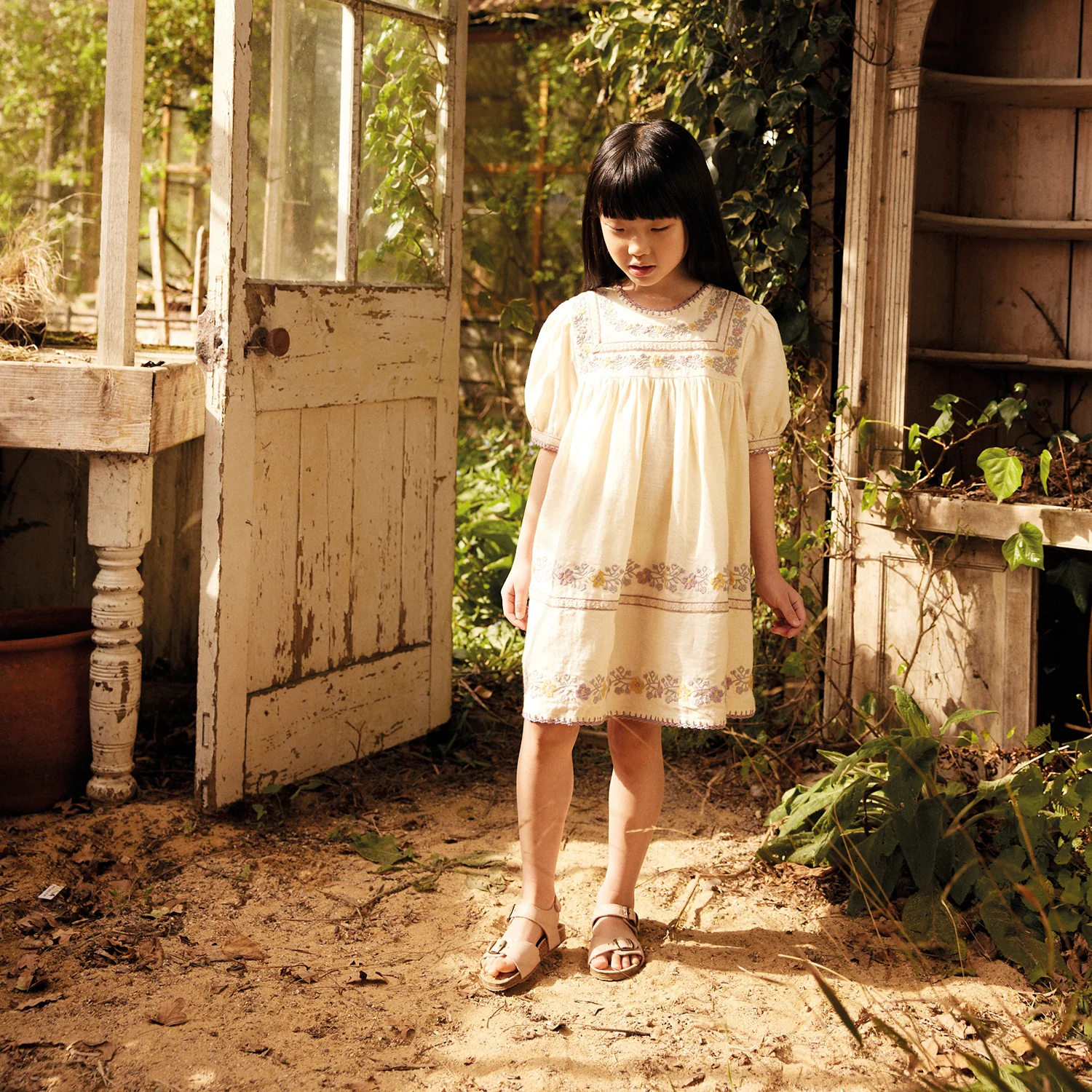 Kids Linen Patsy Ribbons Dress - Cream - Image 5