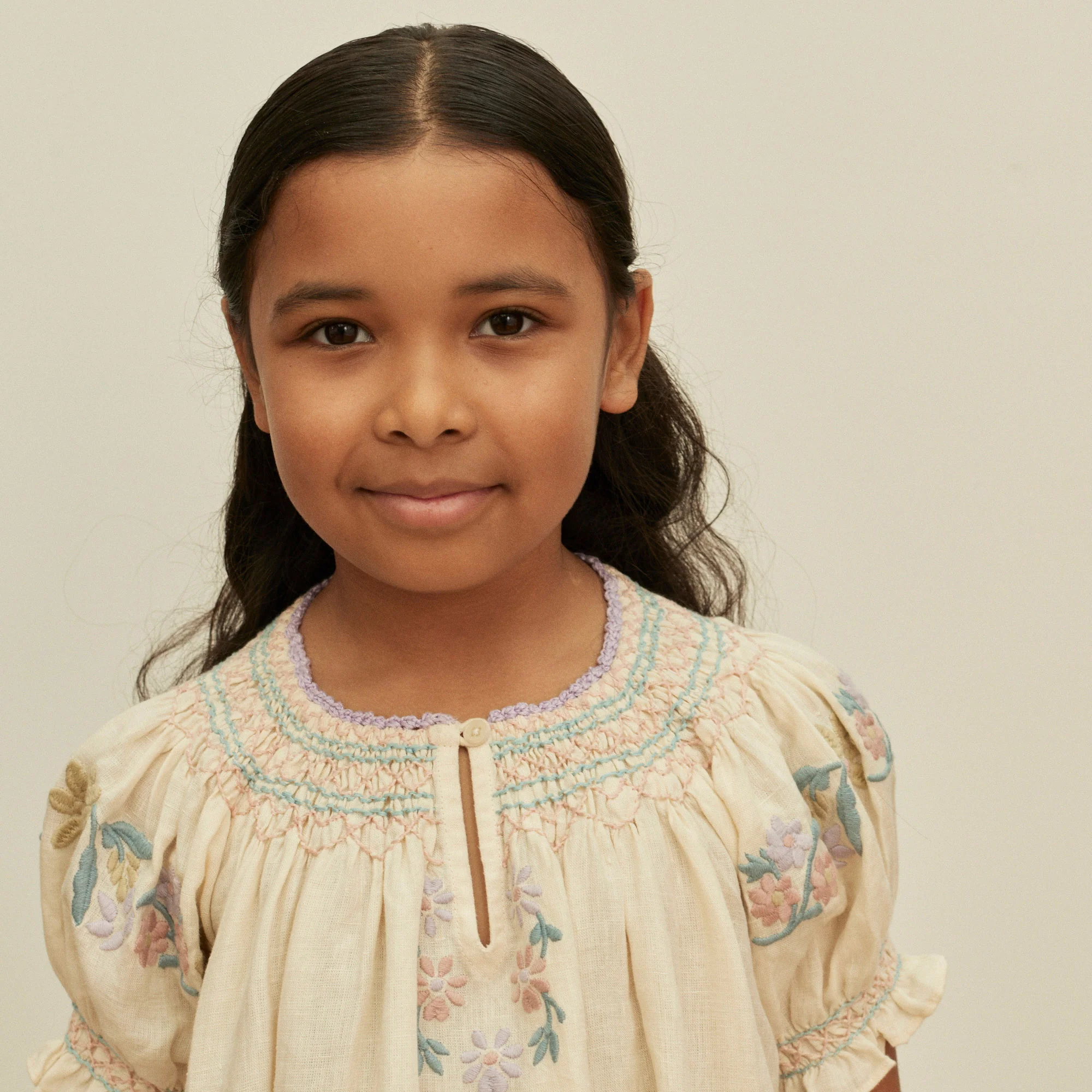 Kids Linen Verna Smock Dress - Cream - Image 4