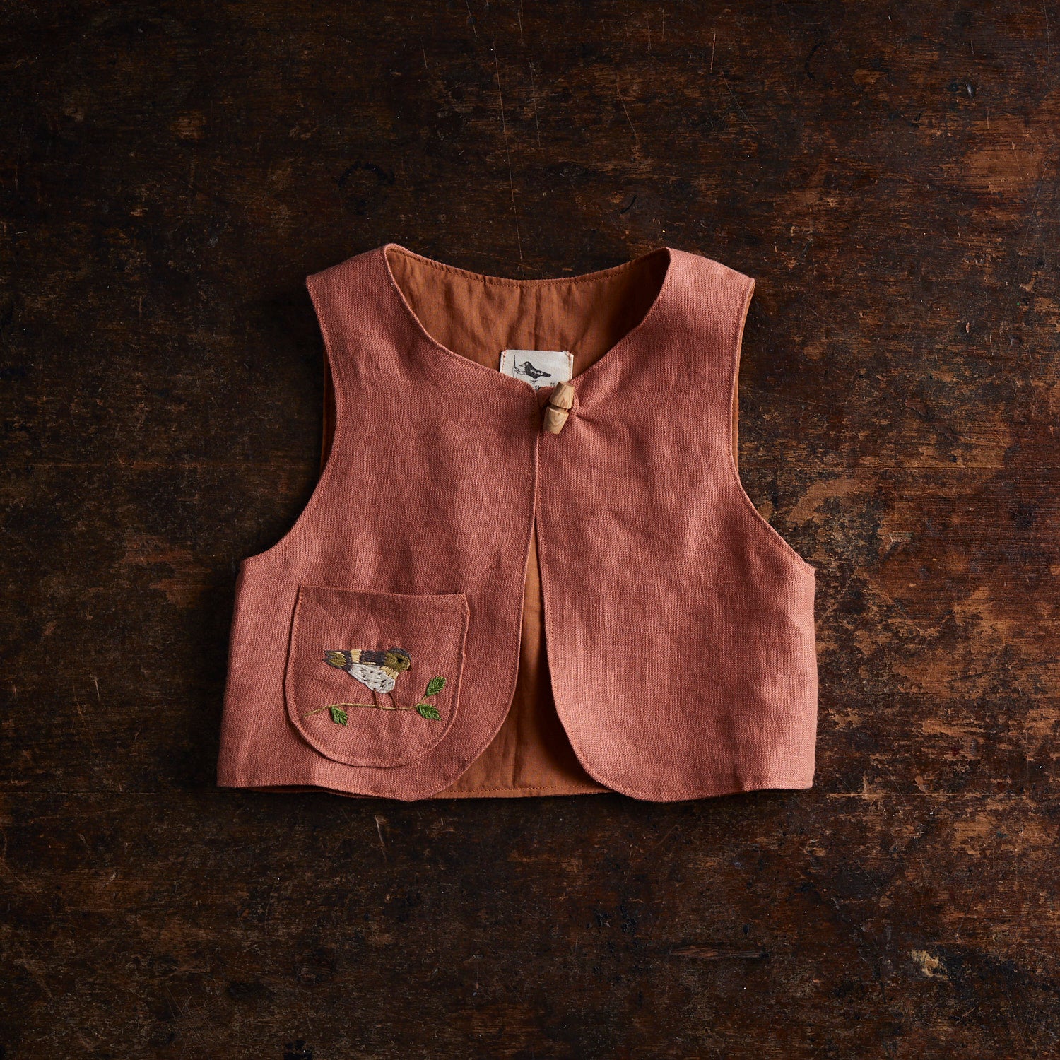 Baby & Kids Linen Explorer Waistcoat - Rose Dust - Image 2
