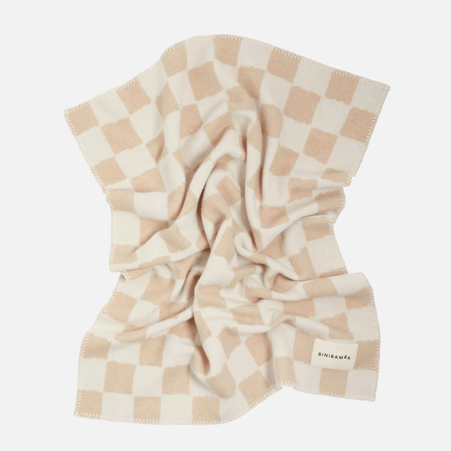 Merino Wool Chequerboard Blanket - Camel - Image 2
