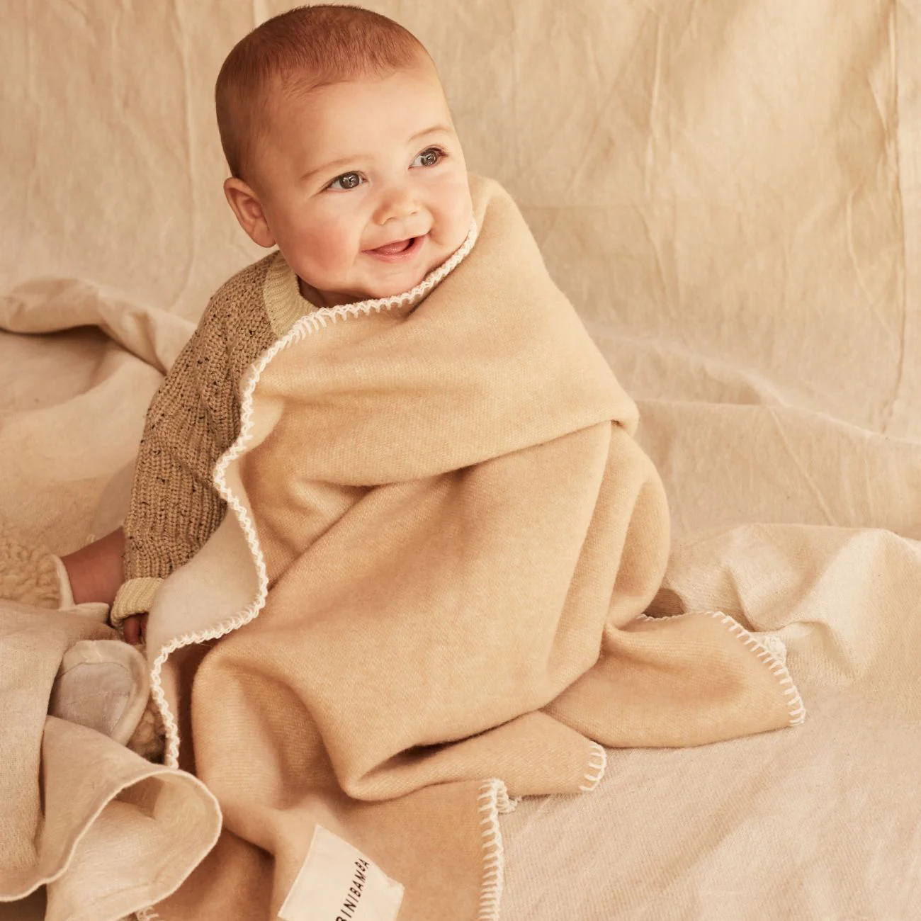 Merino Wool Two Tone Blanket - Camel/Ecru