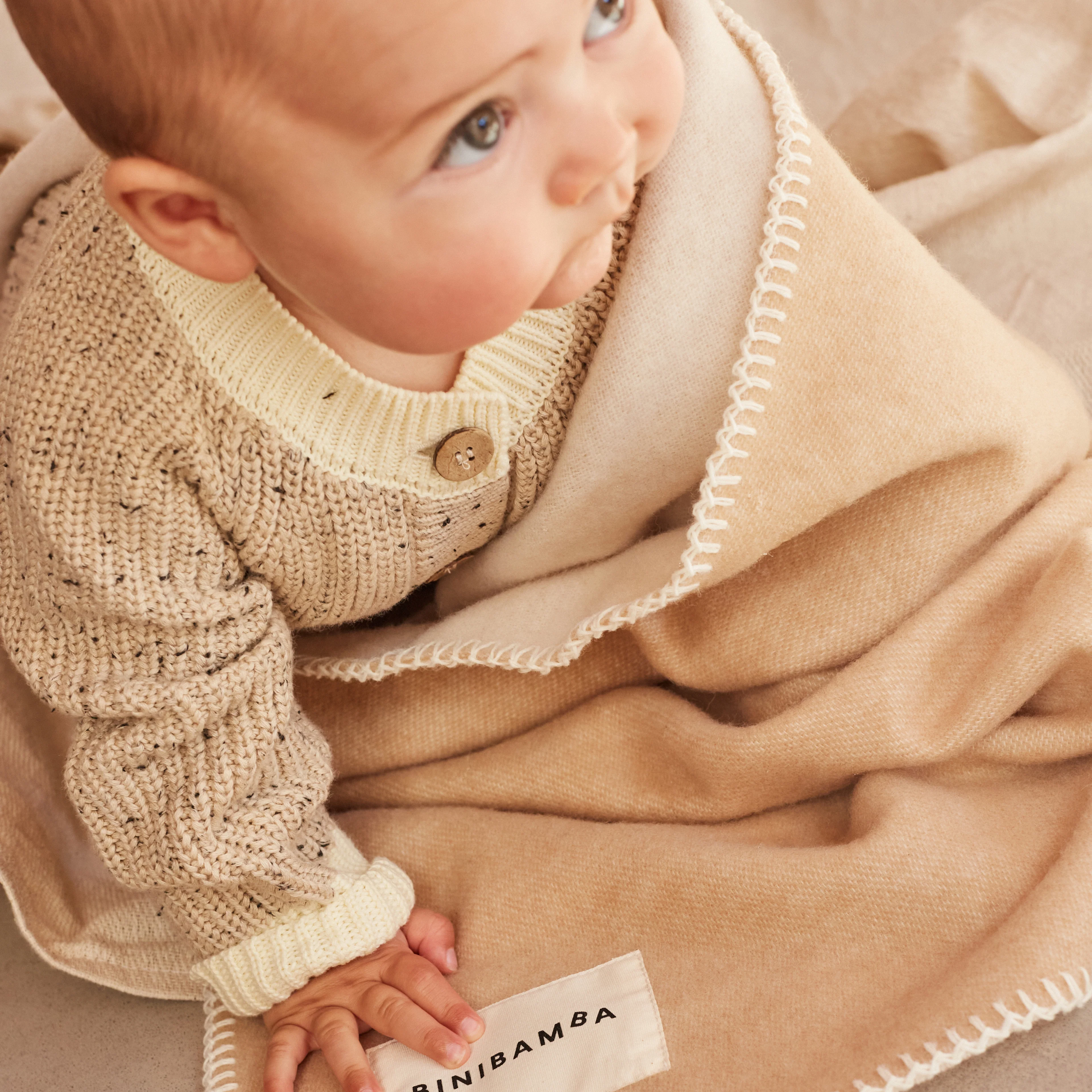 Merino Wool Two Tone Blanket - Camel/Ecru - Image 3