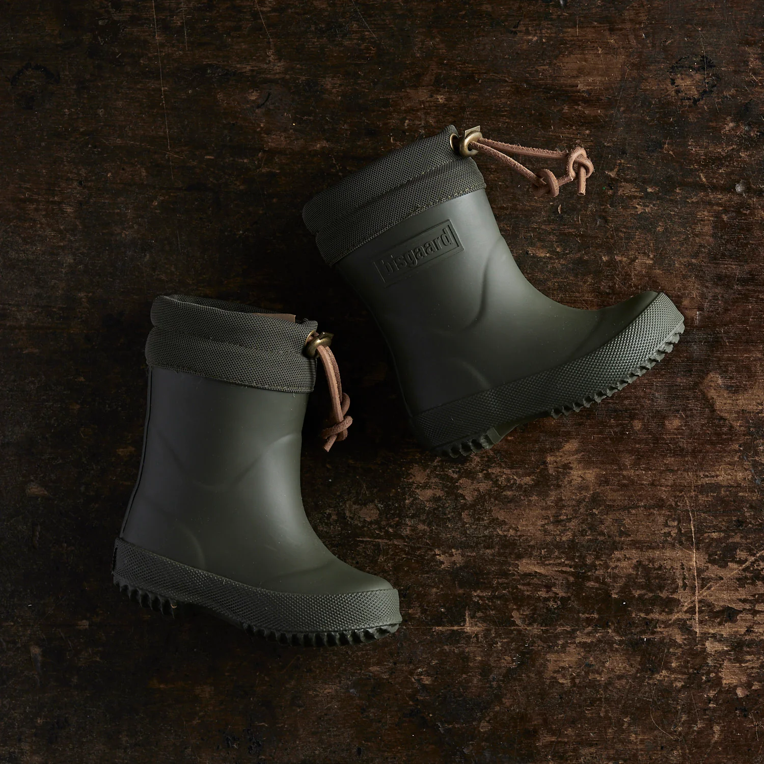 Kids Natural Rubber Wool Lined Boots - Olive
