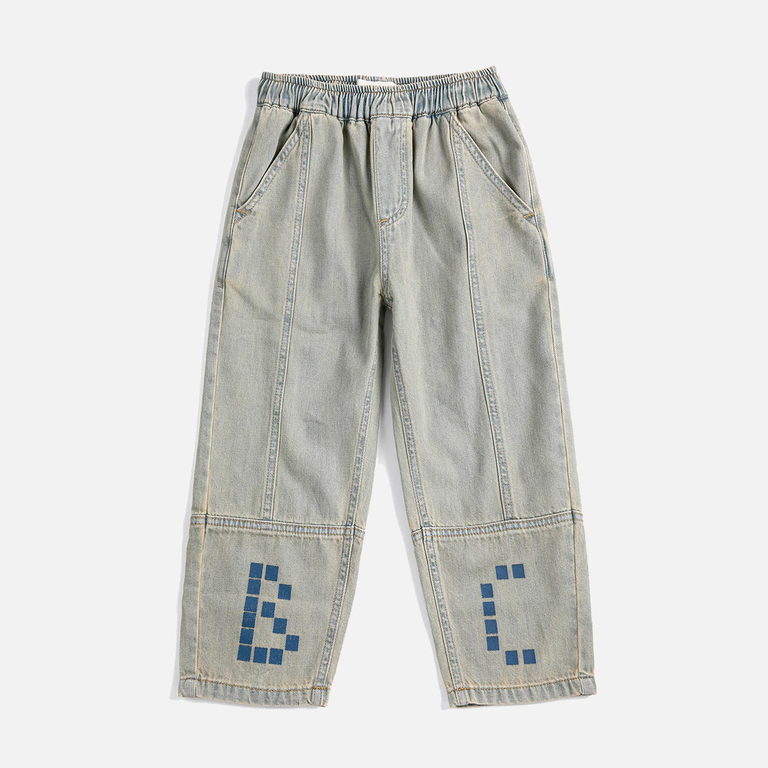 Kids Cotton Denim Pants - Square Bobo Choses