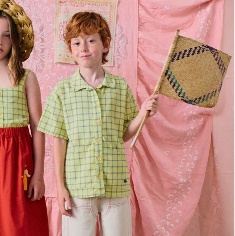 Kids Cotton SS Shirt- Spicy Window Pane - Image 10