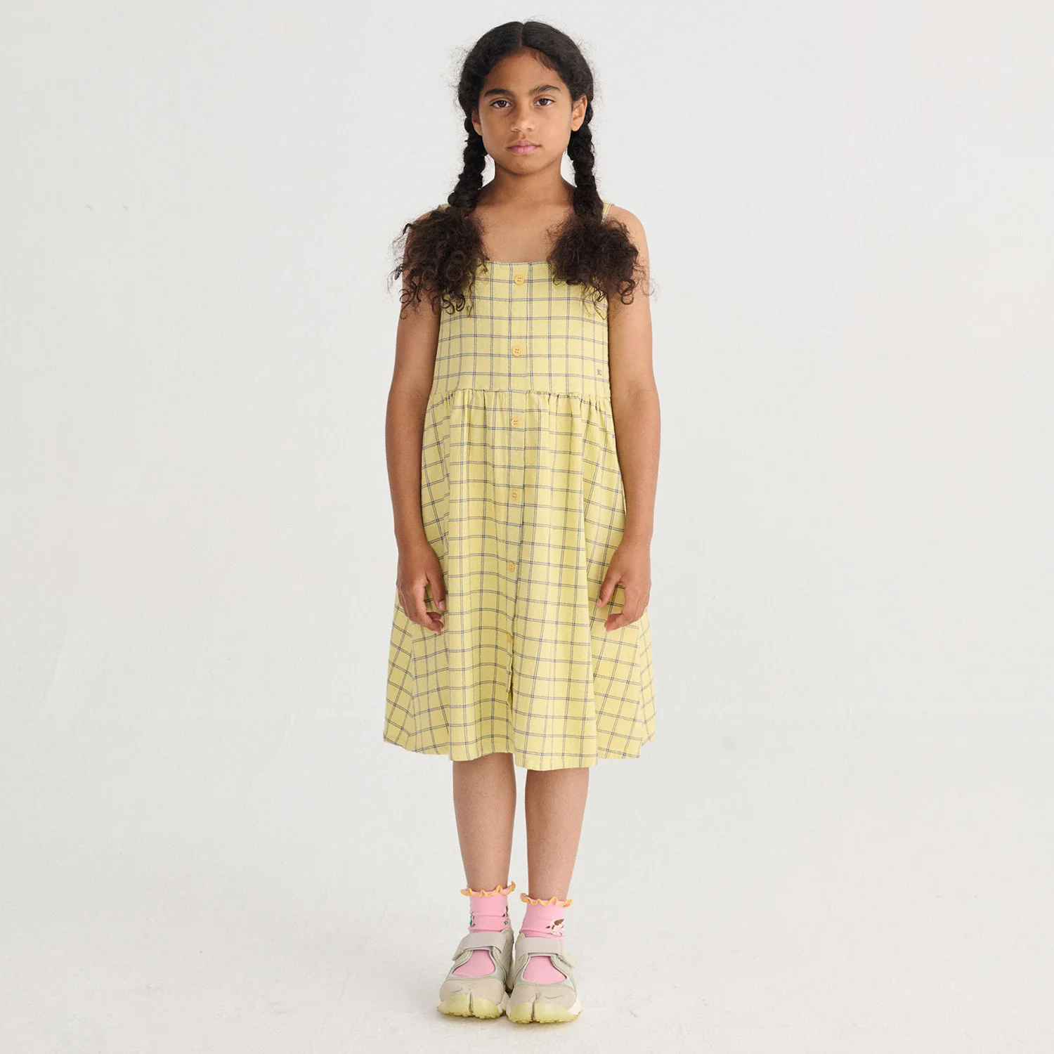 Kids Cotton Strap Dress - Spicy Window Pane