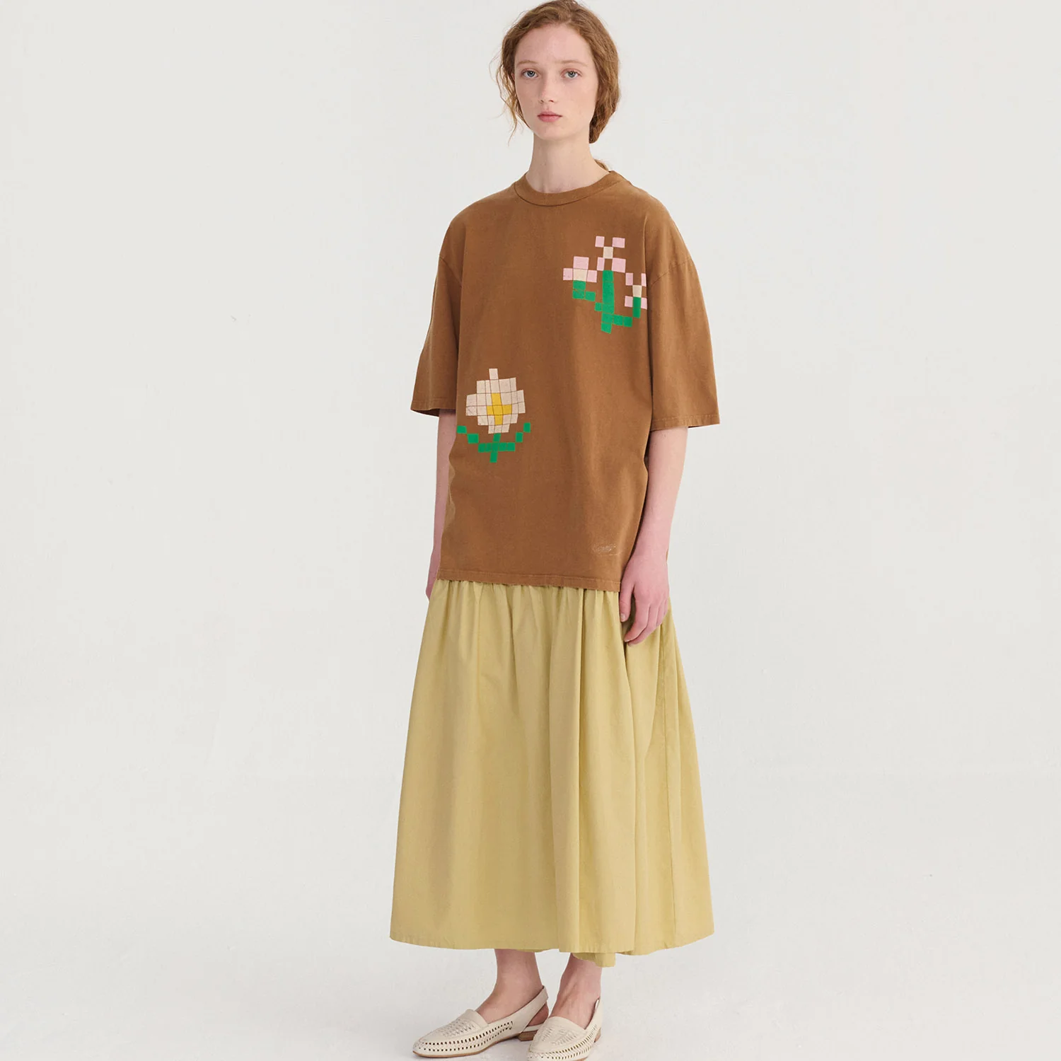 Women's Cotton Oversize T-Shirt - Pixel Flowers - Image 4