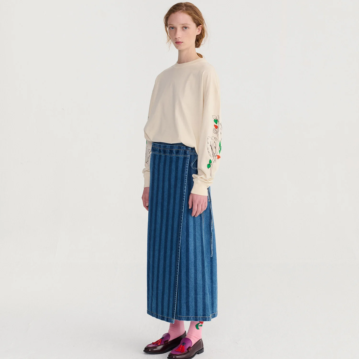 Women's Cotton Pickles Relaxed LS T-shirt - Ecru - Image 5