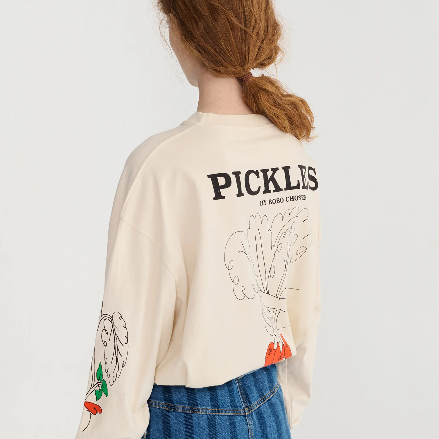 Women's Cotton Pickles Relaxed LS T-shirt - Ecru - Image 7