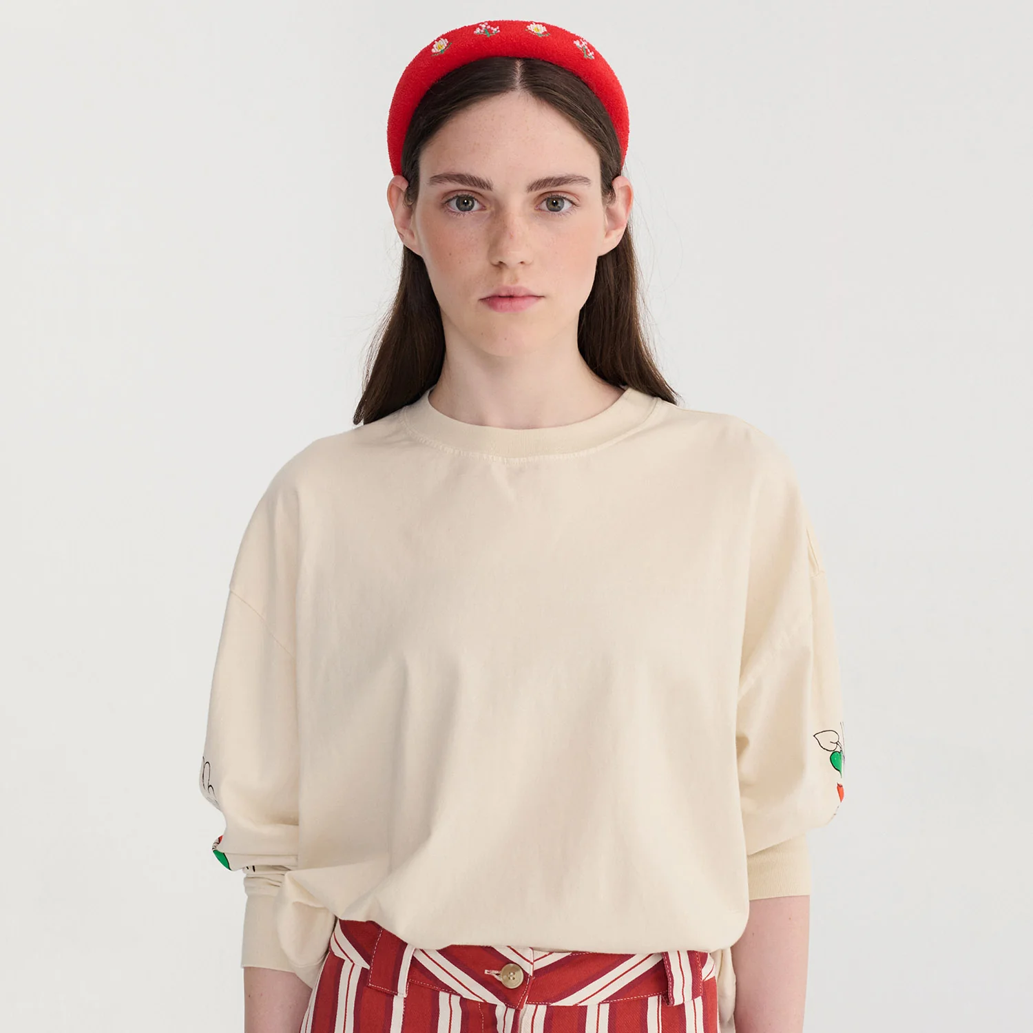 Women's Cotton Pickles Relaxed LS T-shirt - Ecru - Image 9