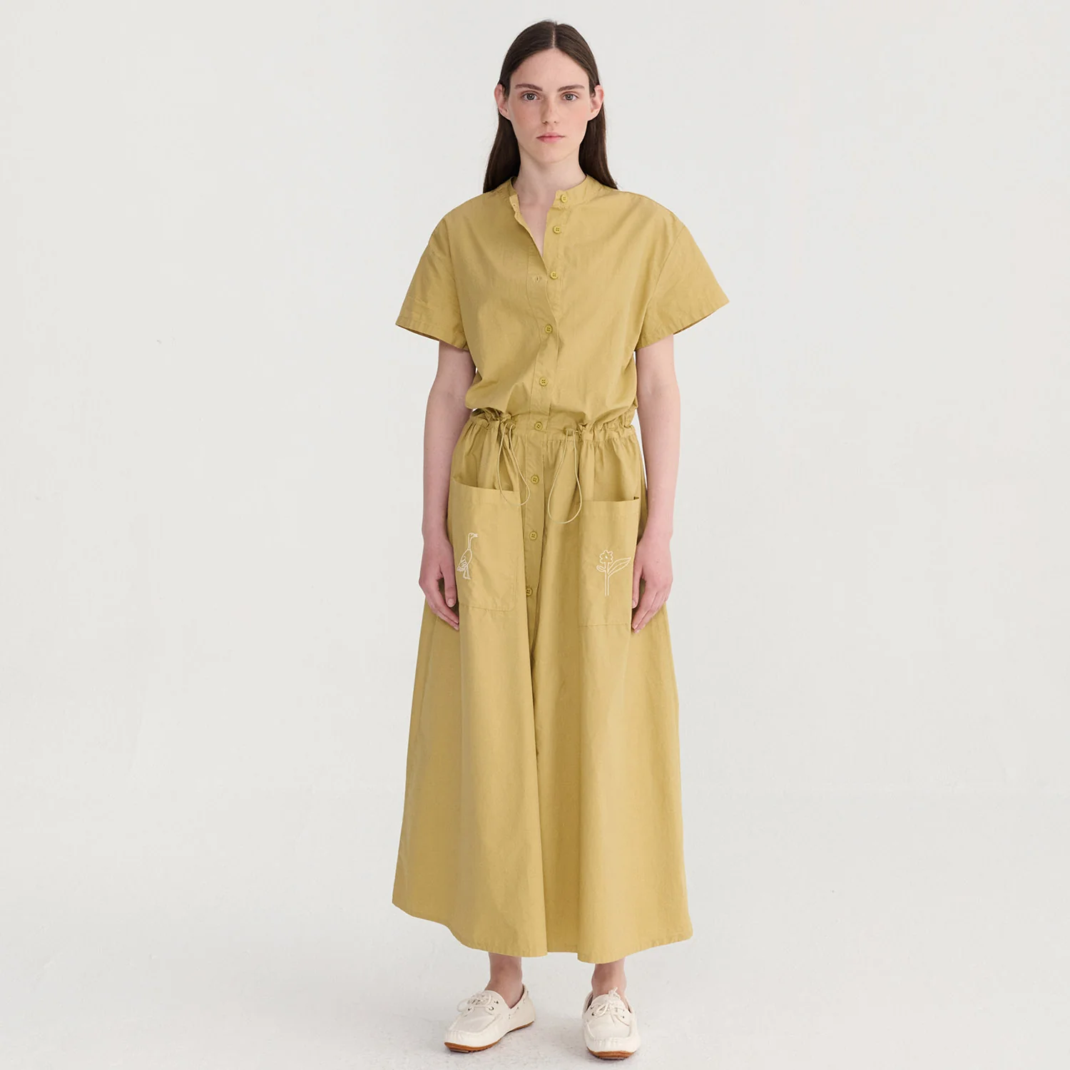 Women's Cotton Poplin Paper Touch Round Collar Shirt Dress - Warm Sand