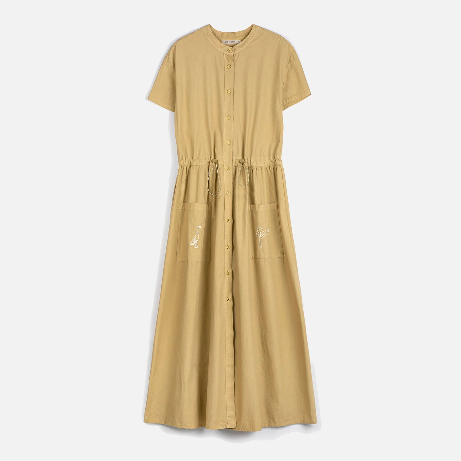 Women's Cotton Poplin Paper Touch Round Collar Shirt Dress - Warm Sand - Image 2