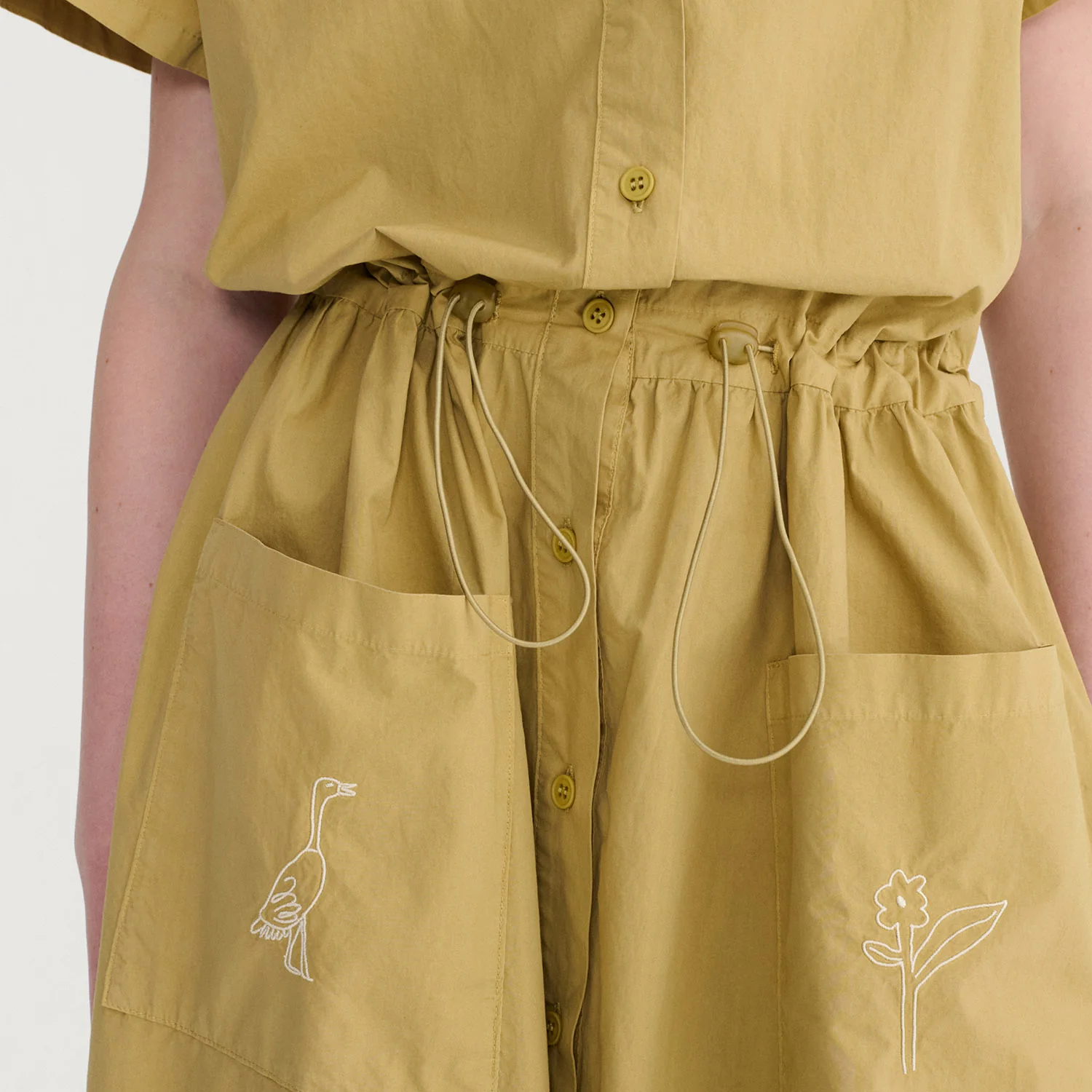 Women's Cotton Poplin Paper Touch Round Collar Shirt Dress - Warm Sand - Image 4