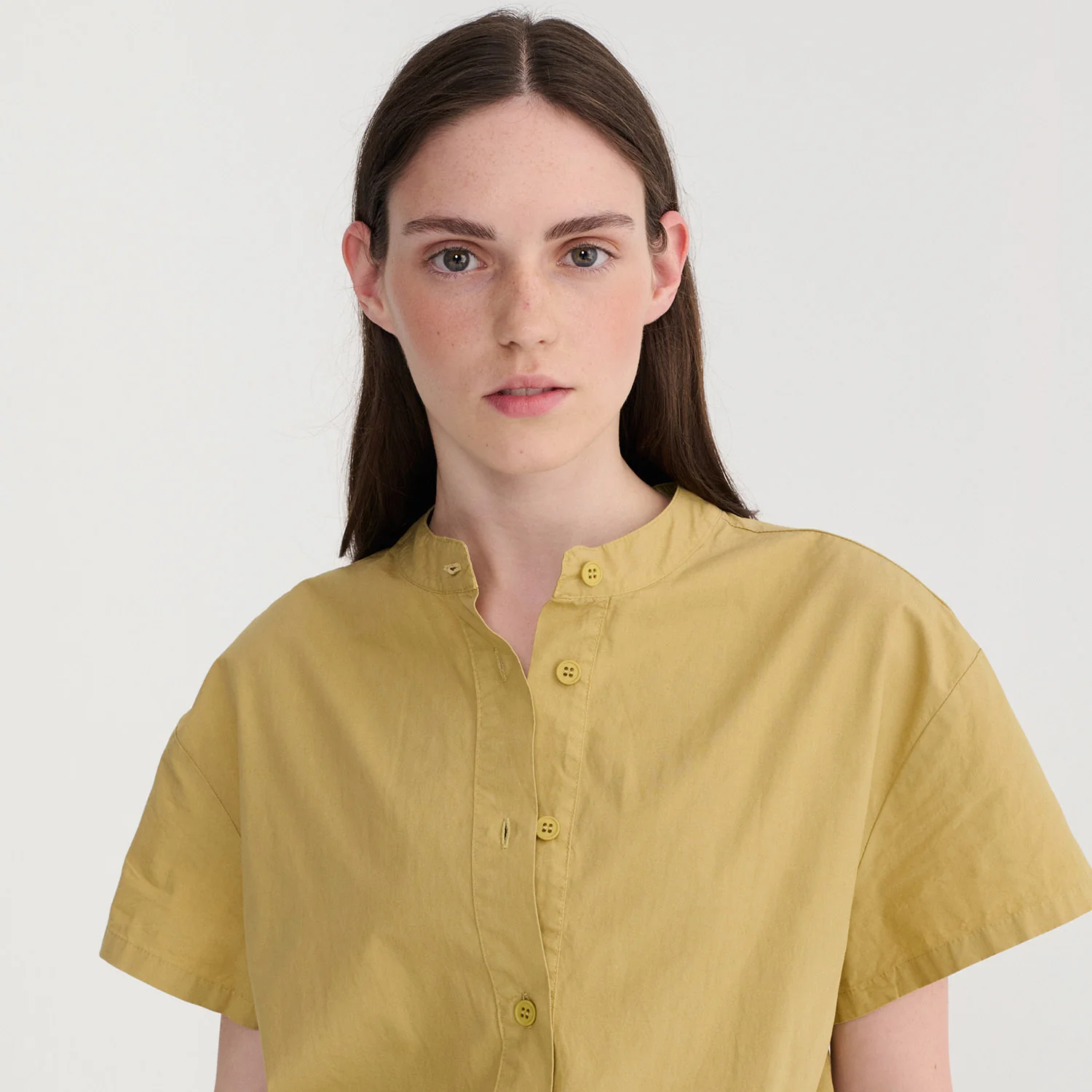 Women's Cotton Poplin Paper Touch Round Collar Shirt Dress - Warm Sand - Image 6