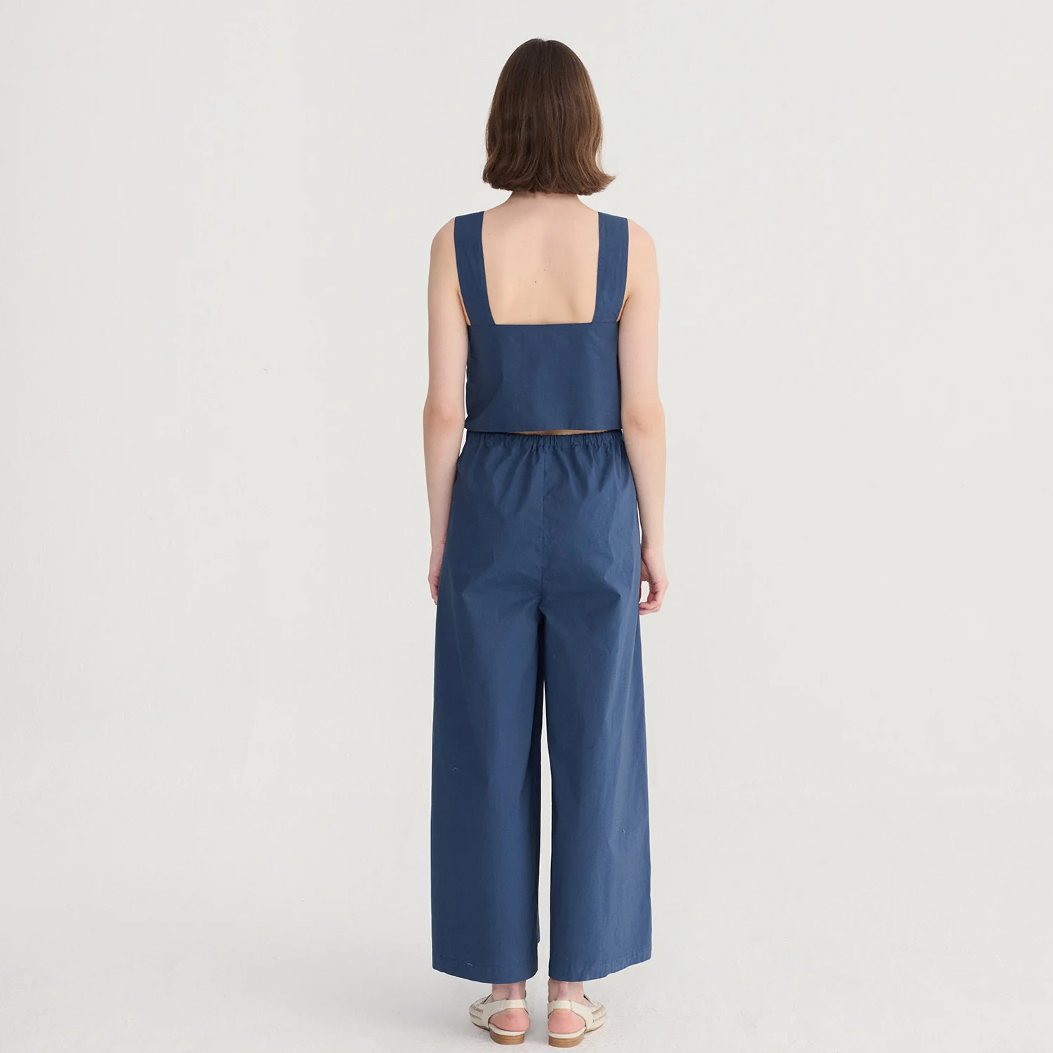 Women's Cotton Poplin Strap Overall - Textured Blue - Image 4